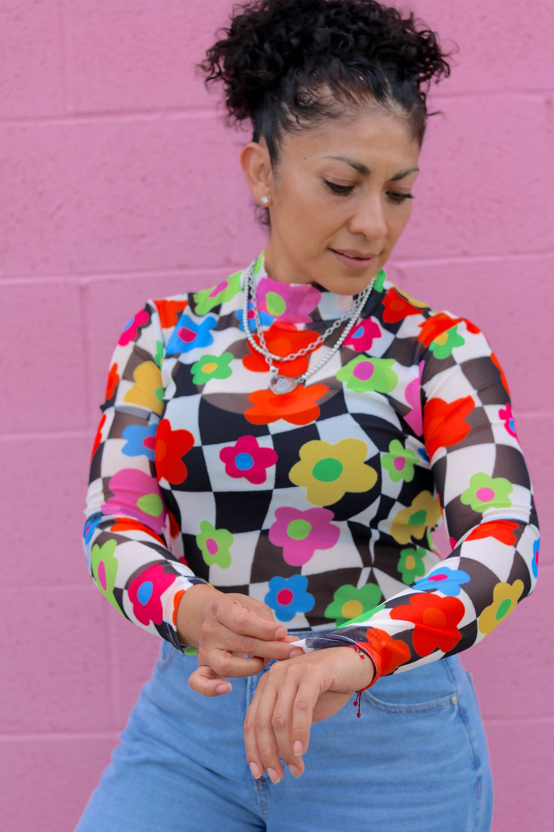 TABY ORIGINAL: In My Blooming Era Peekaboo Mesh top IN SIZES XS-5X***