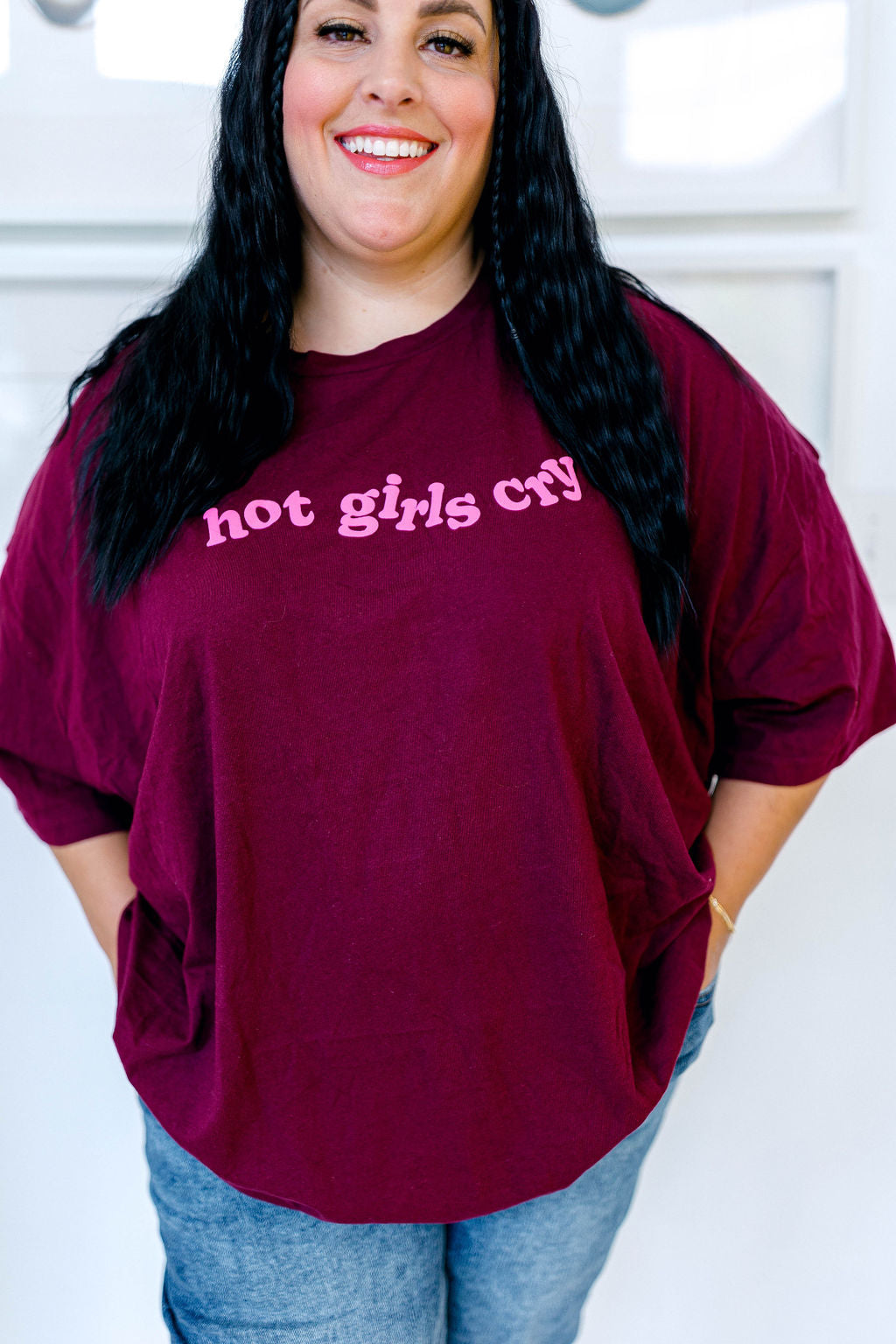 TABY ORIGINAL: Hot Girls Cry Boxy Tee In BURGUNDY***