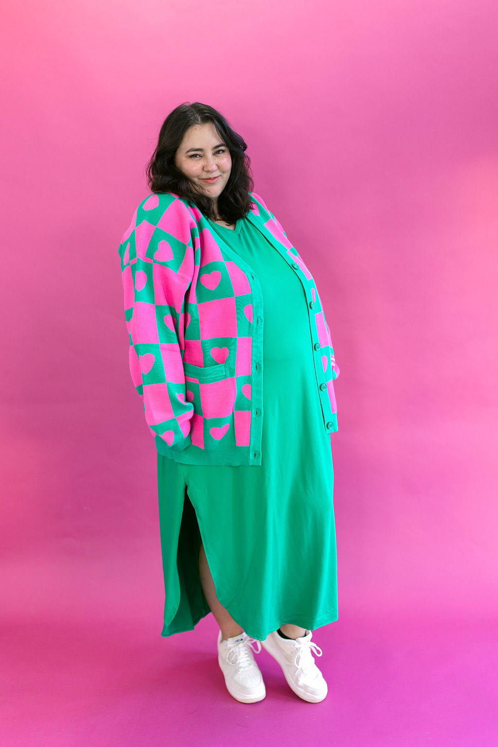 TABY ORIGINAL: Radical Self Love Cardigan In GREEN & PINK*** Sizes XS-5X!***