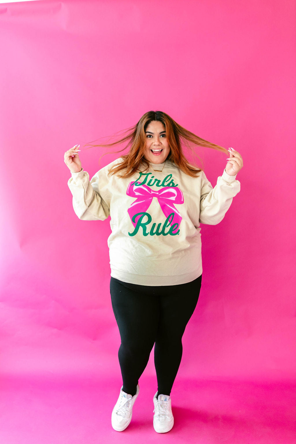 TABY ORIGINAL: Girls Rule Pullover Crew Neck in SAND*** In Sizes XS-5X!***