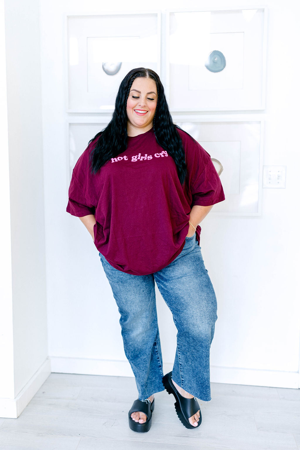 TABY ORIGINAL: Hot Girls Cry Boxy Tee In BURGUNDY***