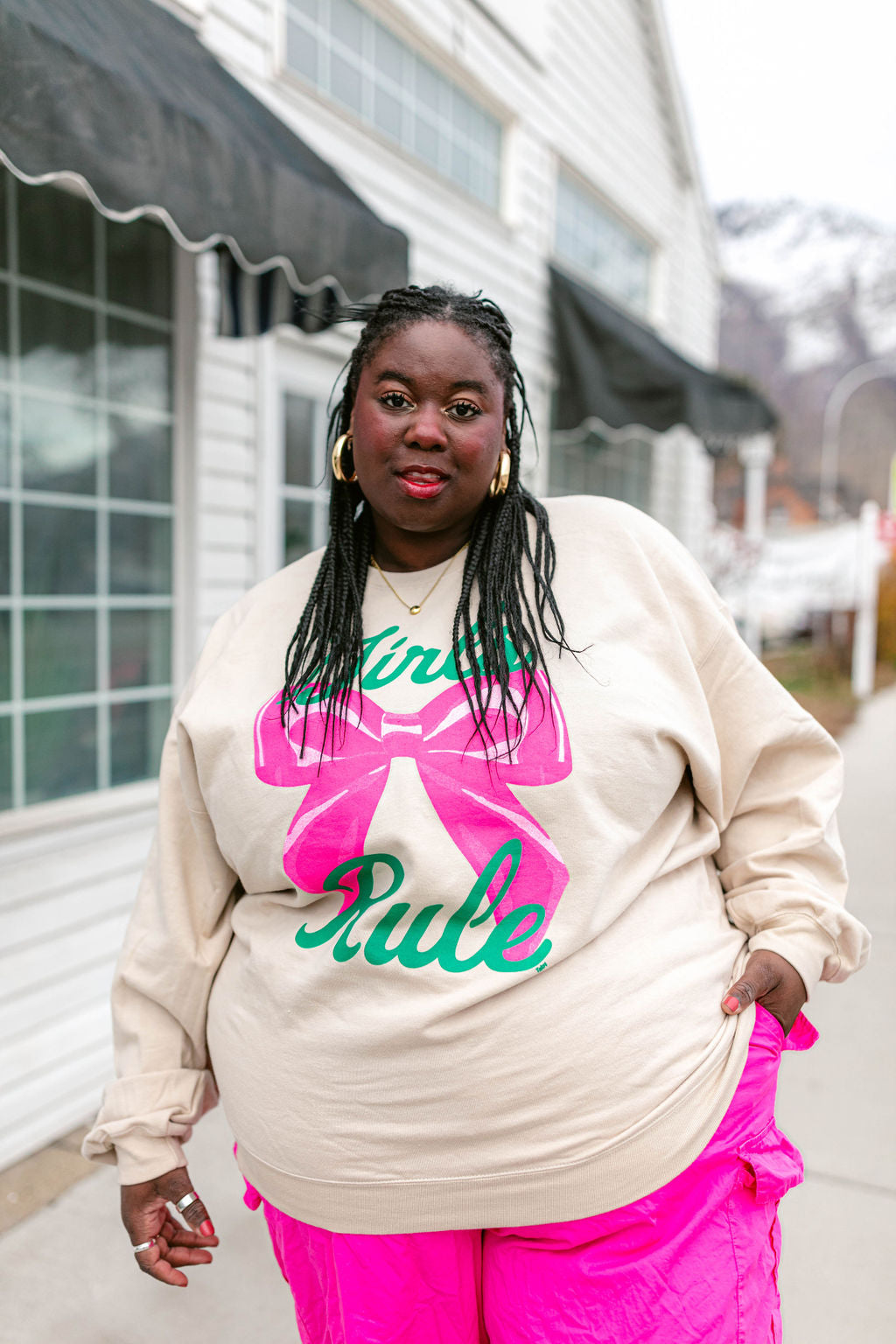 TABY ORIGINAL: Girls Rule Pullover Crew Neck in SAND*** In Sizes XS-5X!***