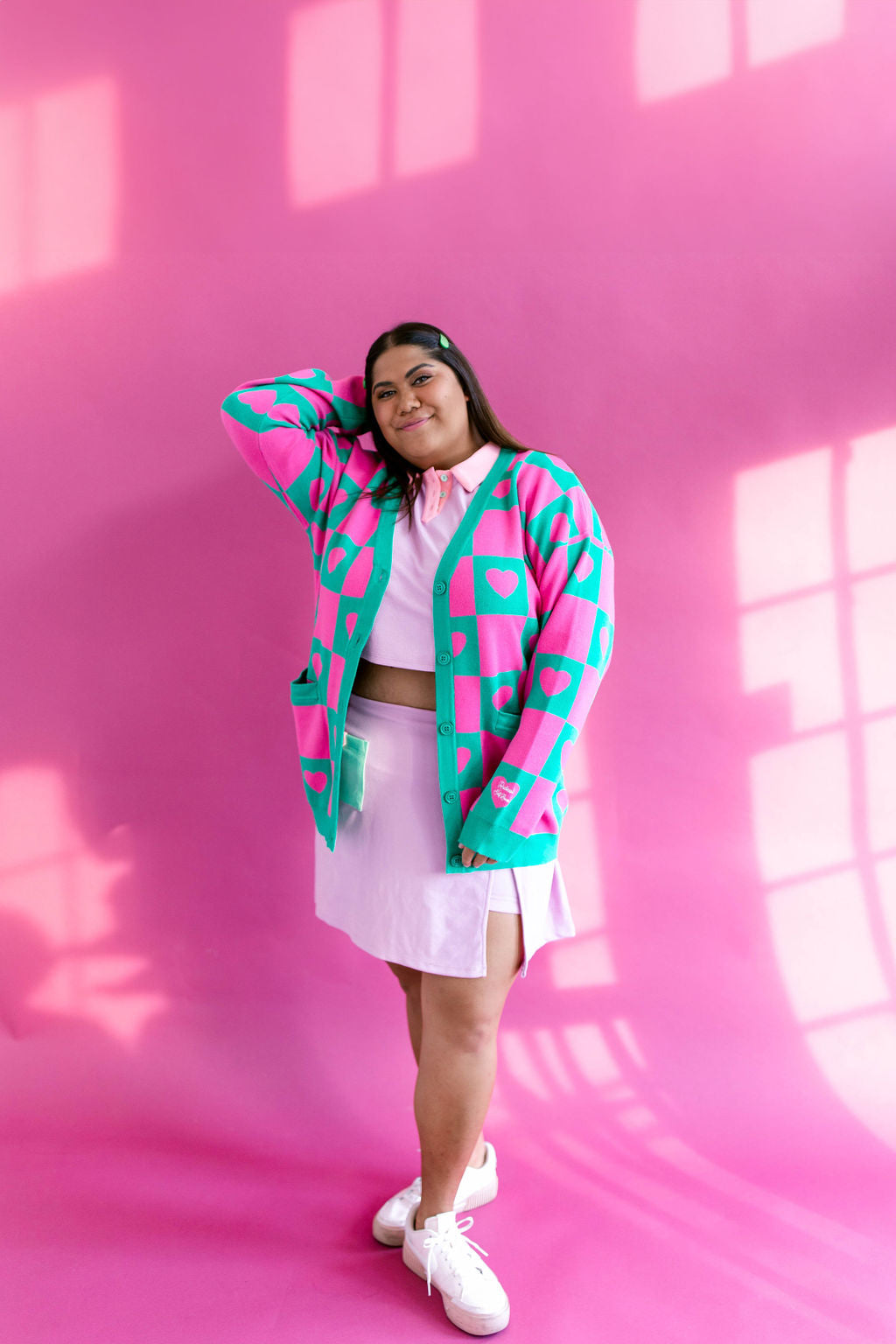 TABY ORIGINAL: Radical Self Love Cardigan In GREEN & PINK*** Sizes XS-5X!***