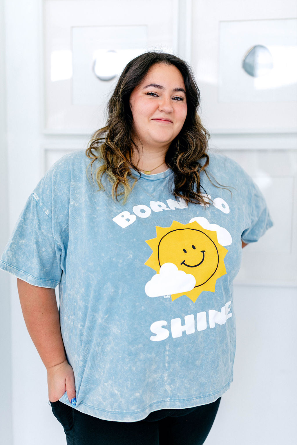 TABY ORIGINAL: Born To Shine Top In ICE ACID WASH+PUFF***