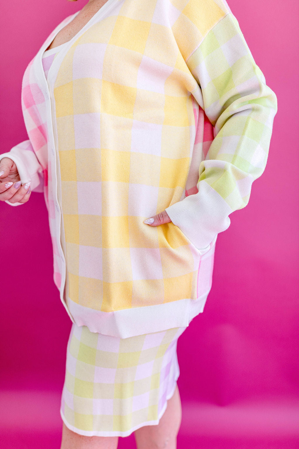 TABY ORIGINAL: Sweet Gingham Dress Cardigan Set IN SIZES XS-5X**