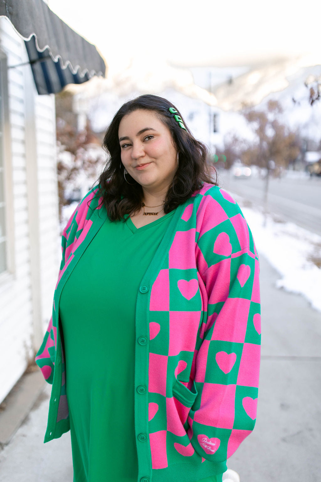 TABY ORIGINAL: Radical Self Love Cardigan In GREEN & PINK*** Sizes XS-5X!***