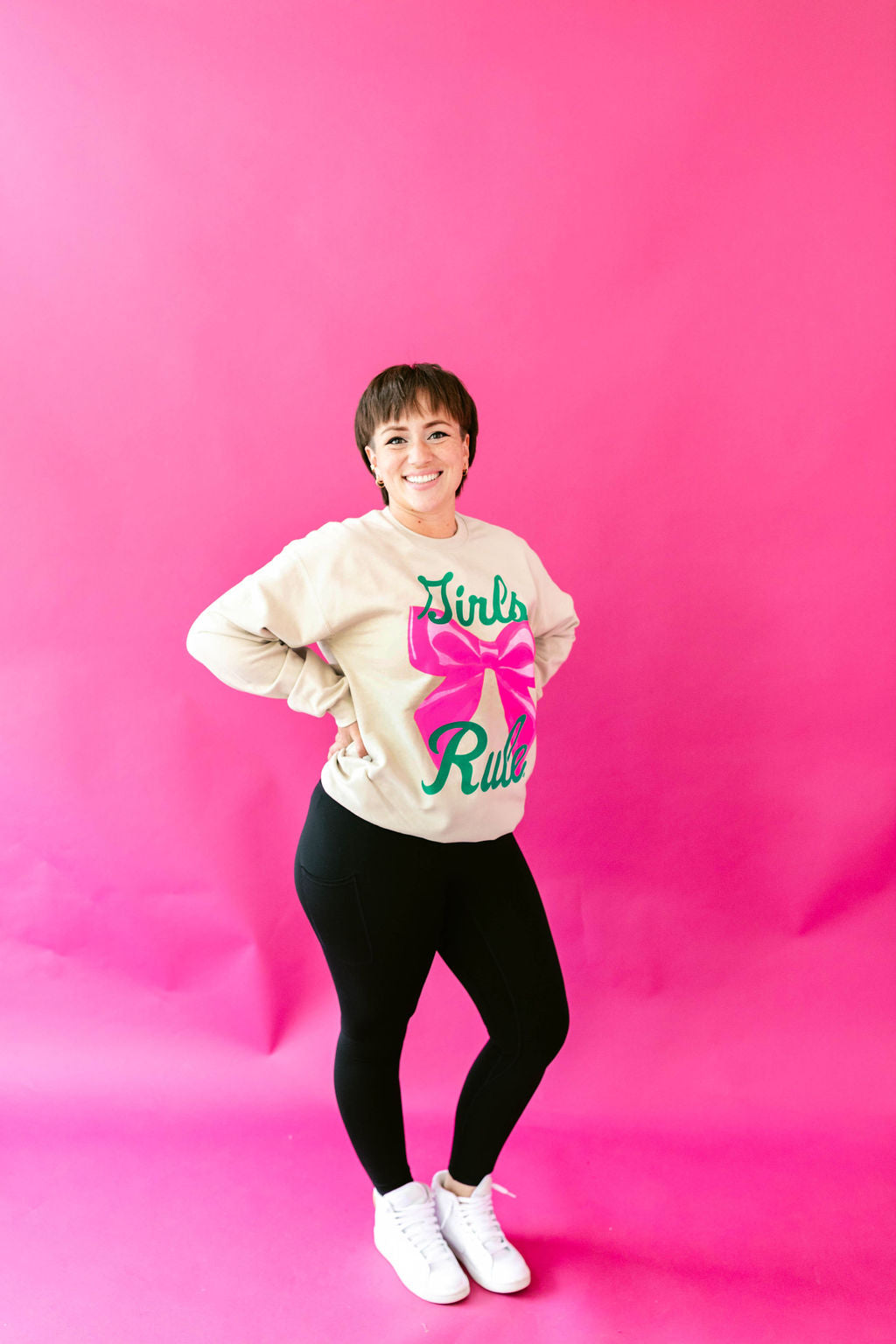 TABY ORIGINAL: Girls Rule Pullover Crew Neck in SAND*** In Sizes XS-5X!***
