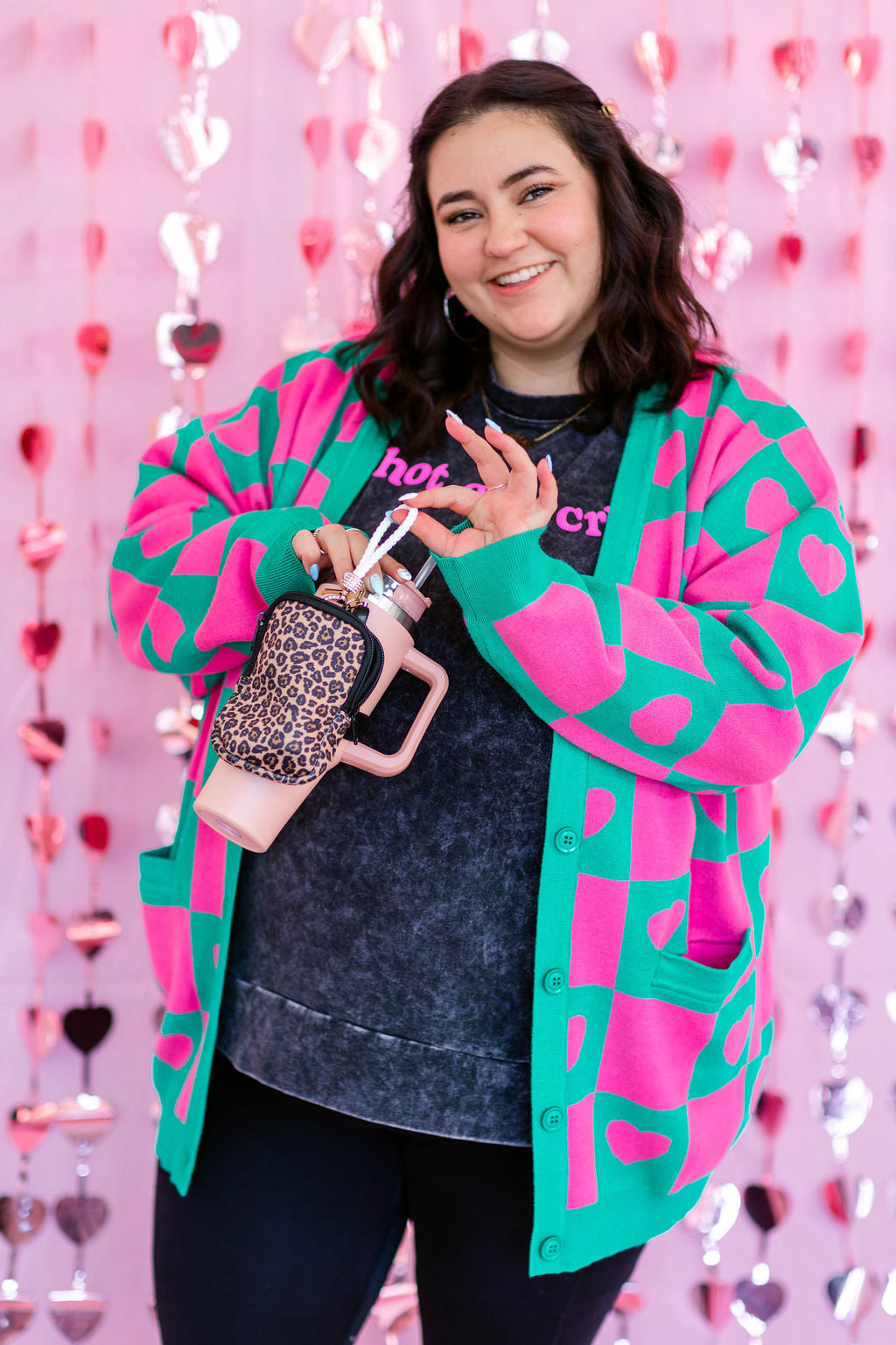 TABY ORIGINAL: Radical Self Love Cardigan In GREEN & PINK*** Sizes XS-5X!***