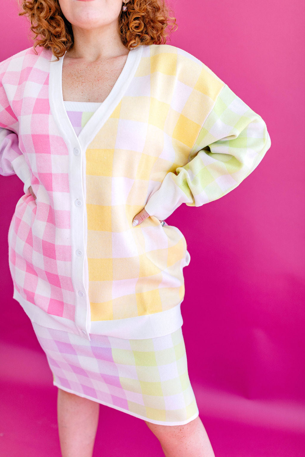 TABY ORIGINAL: Sweet Gingham Dress Cardigan Set IN SIZES XS-5X**