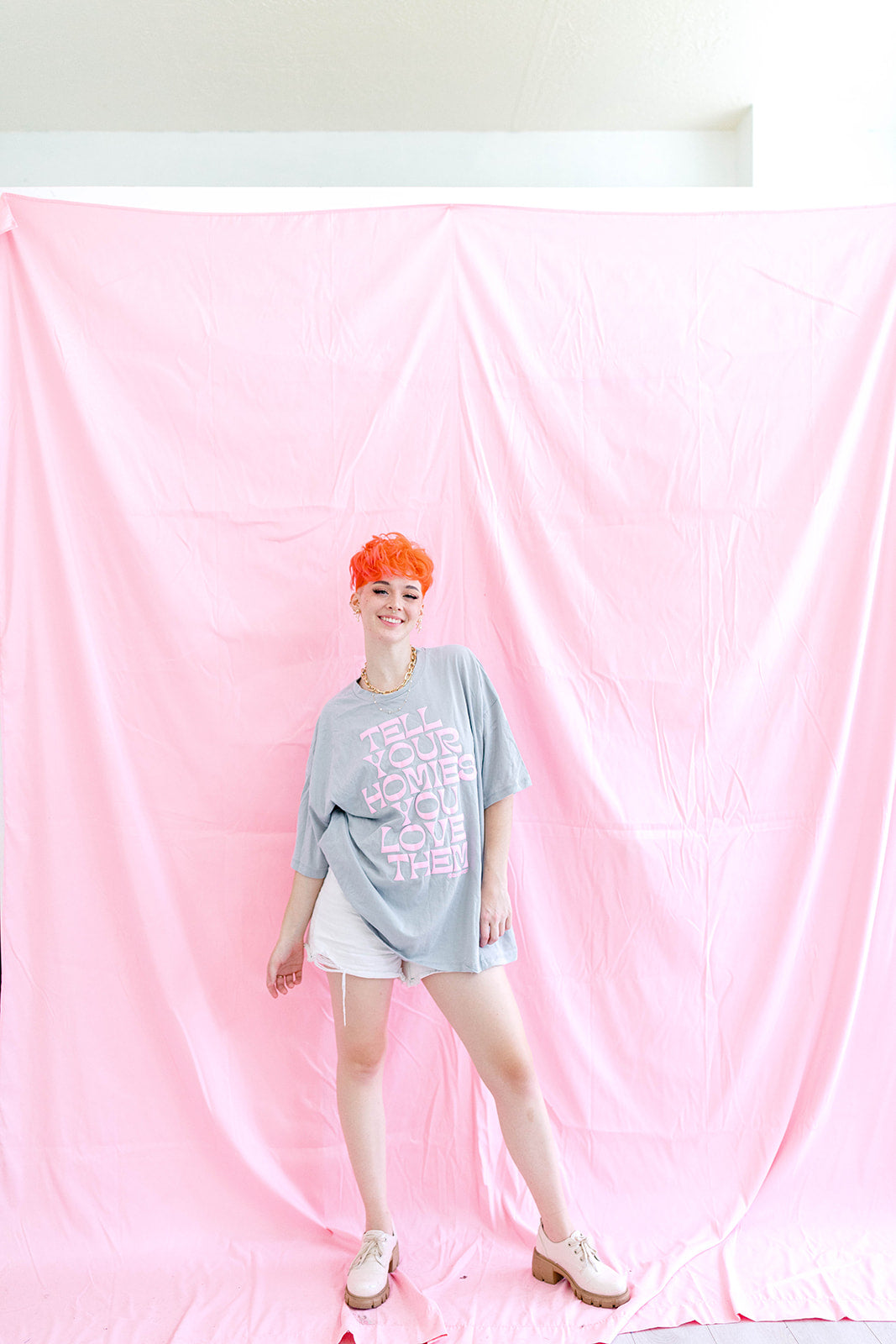 TABY ORIGINAL: Tell Your Homies You Love Them Boxy Tee IN PUFF*** IN STONE GREY***