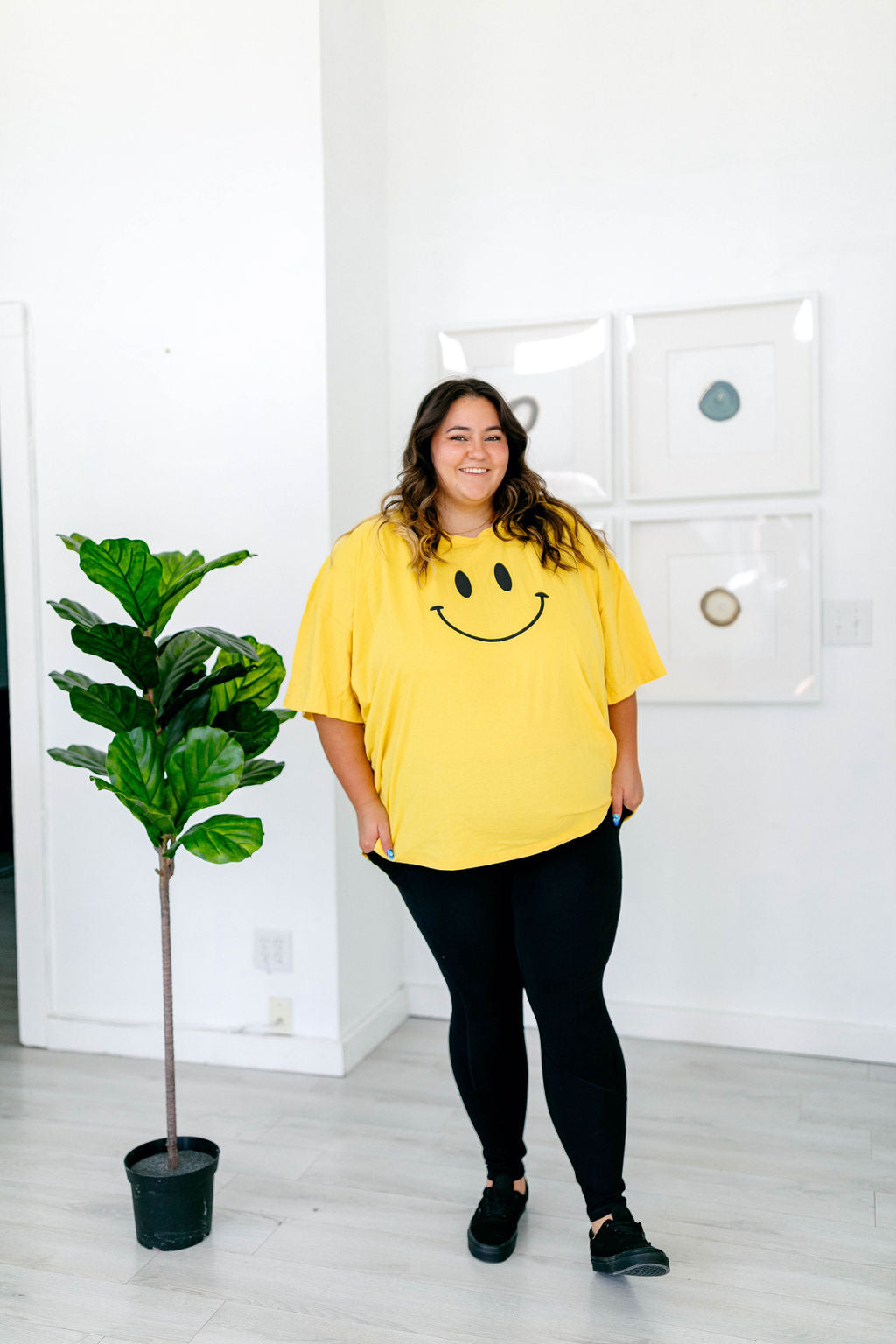 TABY ORIGINAL DESIGN: Smiley Boxy Tee PUFF*** IN BRIGHT YELLOW***