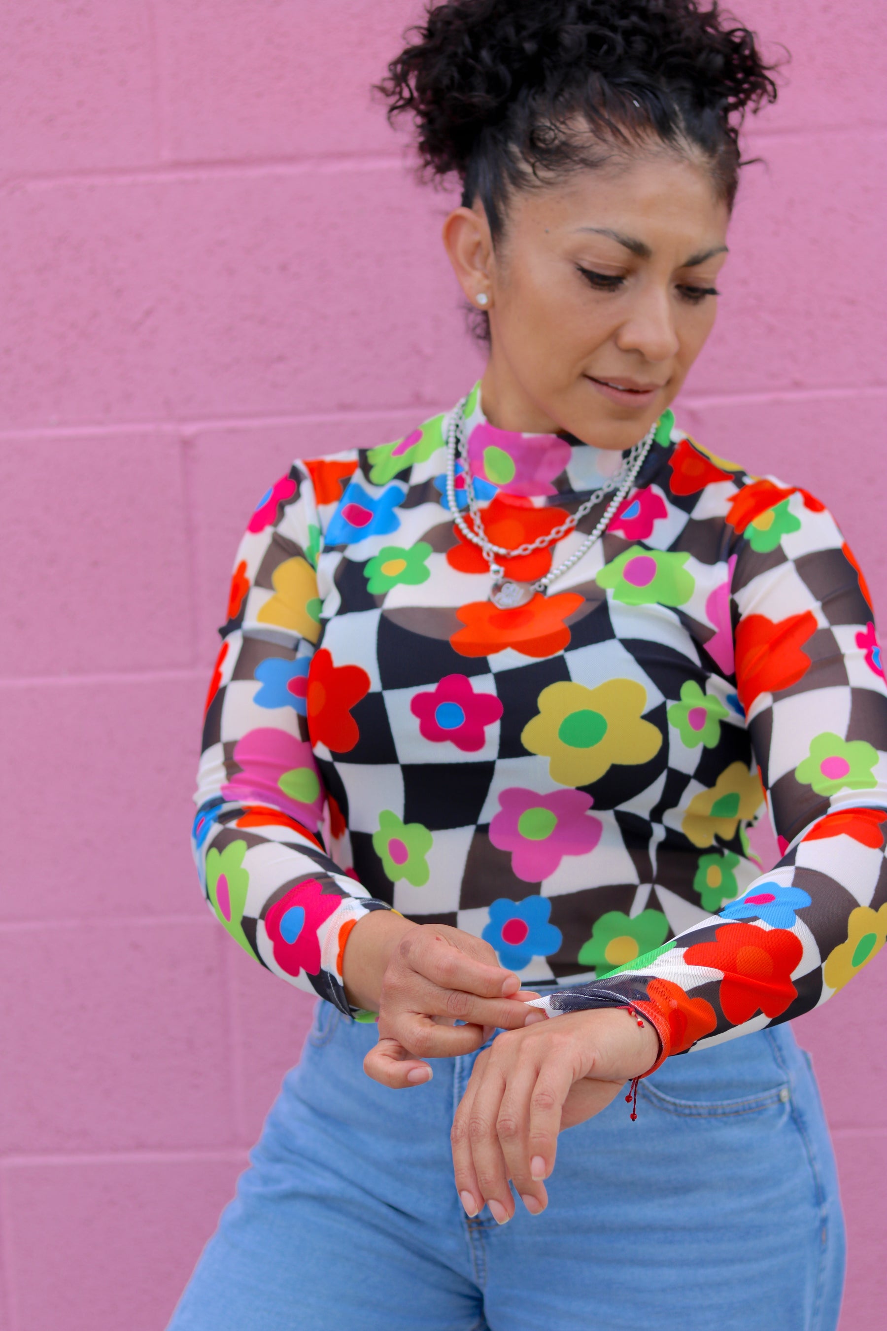 TABY ORIGINAL: In My Blooming Era Peekaboo Mesh top IN SIZES XS-5X***