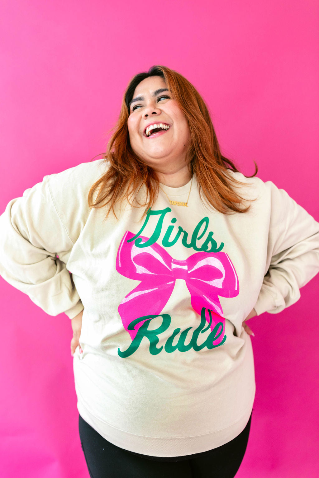 TABY ORIGINAL: Girls Rule Pullover Crew Neck in SAND*** In Sizes XS-5X!***