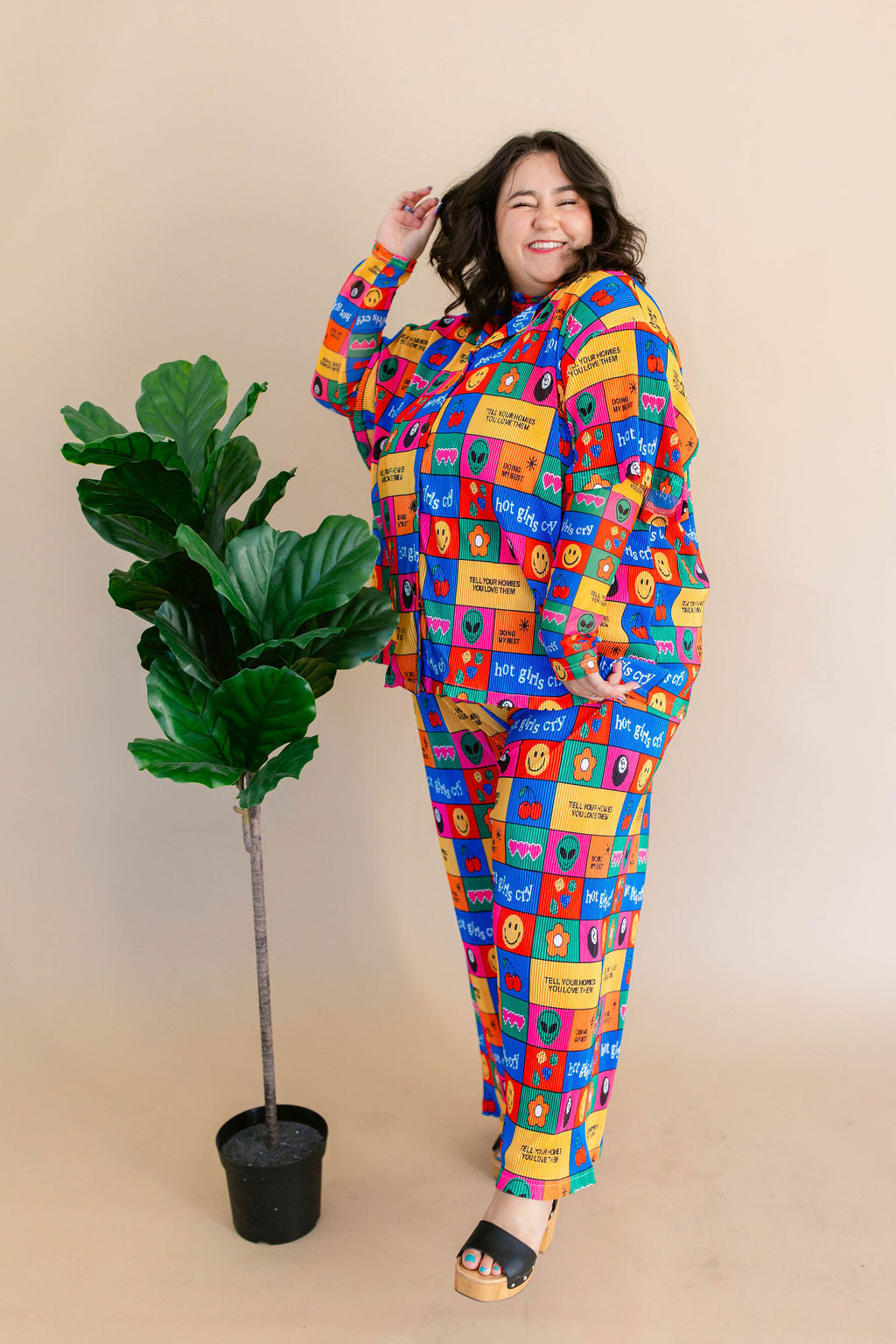 TABY ORIGINAL: Working On Myself Plisse Pant Set RESTOCKED IN SIZES XS-5X!***