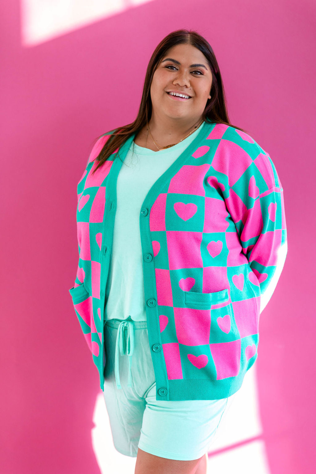 TABY ORIGINAL: Radical Self Love Cardigan In GREEN & PINK*** Sizes XS-5X!***