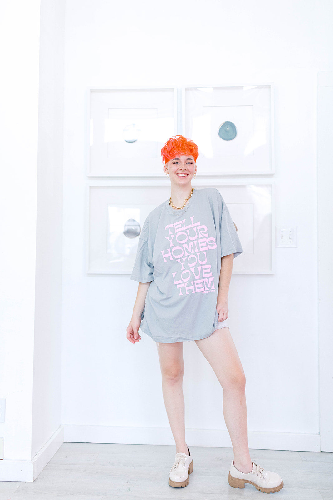 TABY ORIGINAL: Tell Your Homies You Love Them Boxy Tee IN PUFF*** IN STONE GREY***