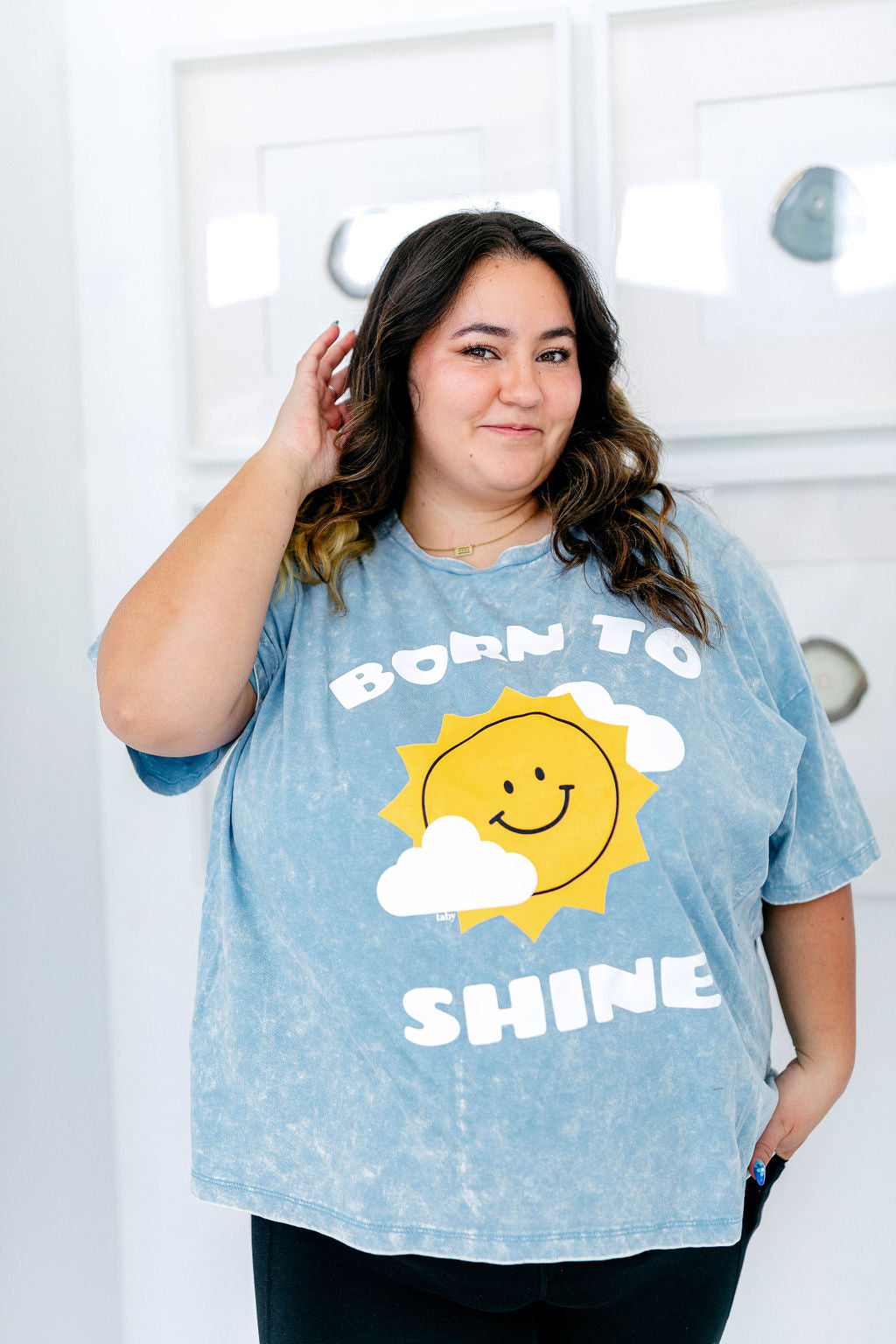 TABY ORIGINAL: Born To Shine Top In ICE ACID WASH+PUFF***
