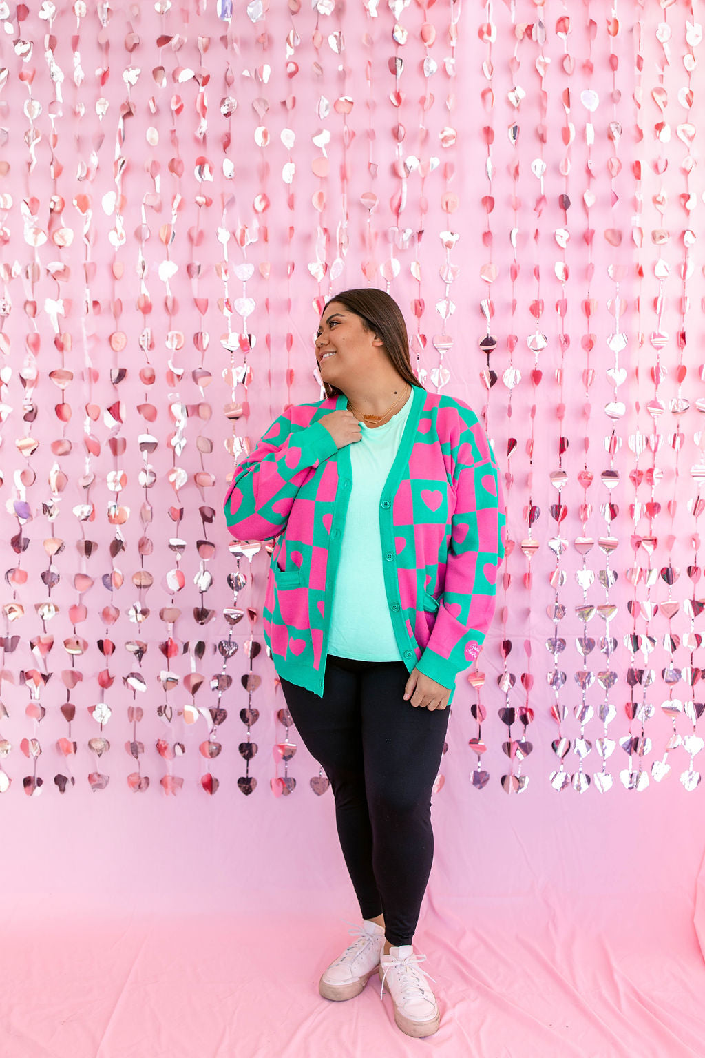 TABY ORIGINAL: Radical Self Love Cardigan In GREEN & PINK*** Sizes XS-5X!***