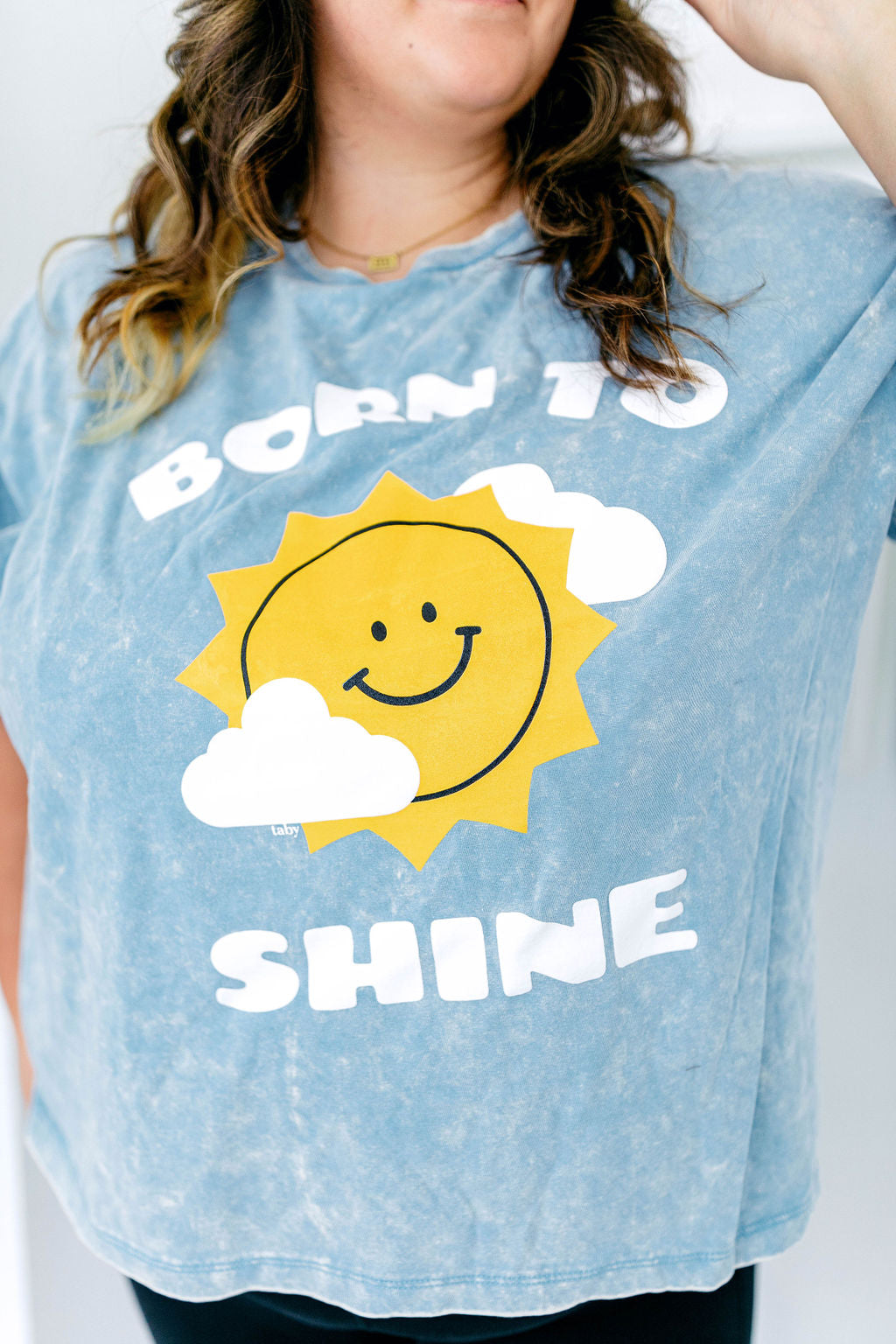 TABY ORIGINAL: Born To Shine Top In ICE ACID WASH+PUFF***