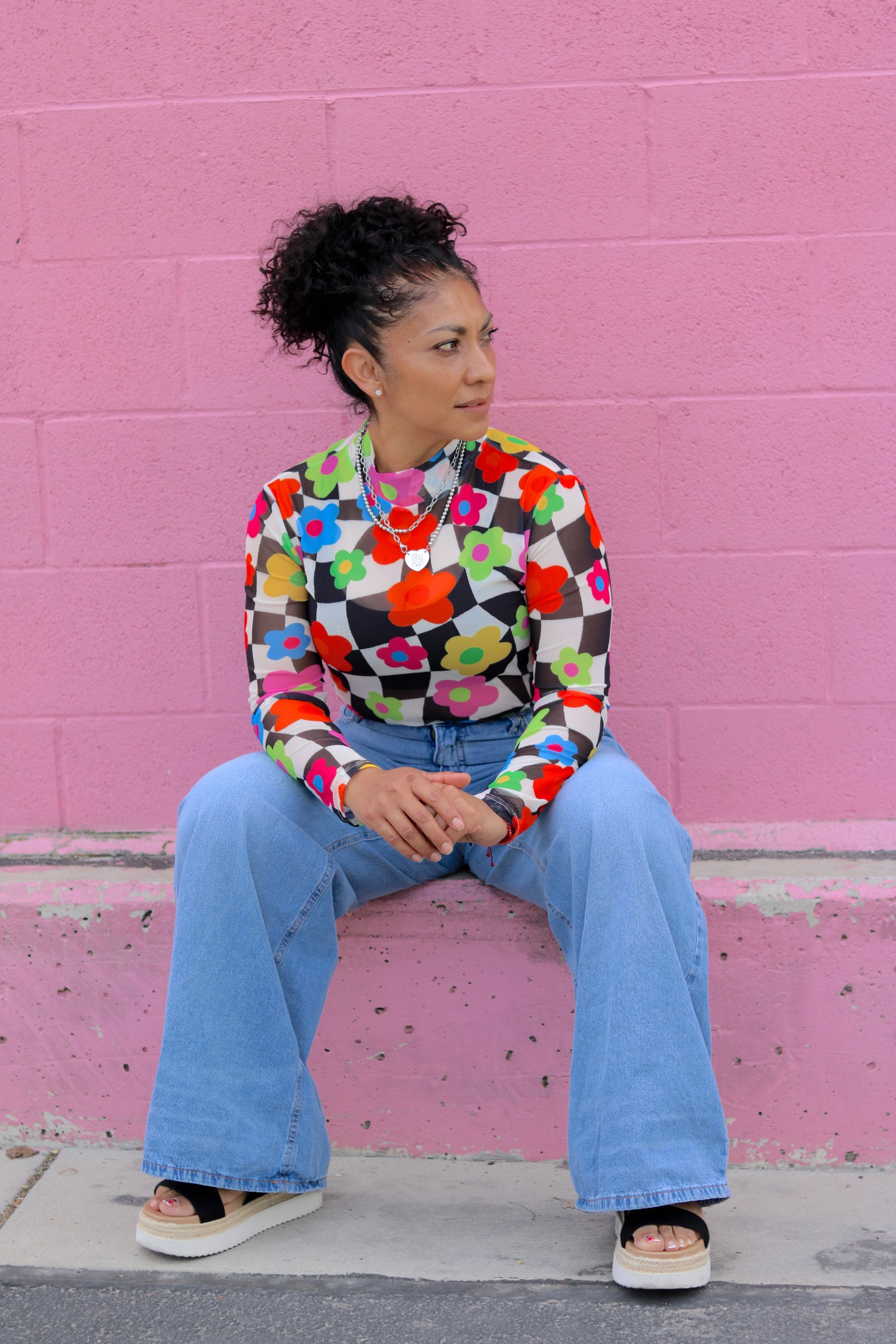 TABY ORIGINAL: In My Blooming Era Peekaboo Mesh top IN SIZES XS-5X***