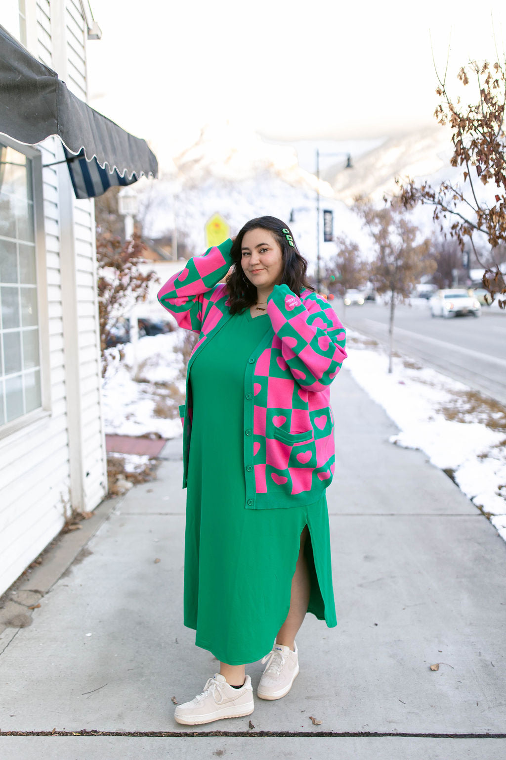 TABY ORIGINAL: Radical Self Love Cardigan In GREEN & PINK*** Sizes XS-5X!***