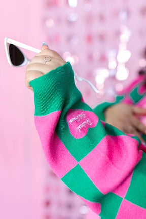 TABY ORIGINAL: Radical Self Love Cardigan In GREEN & PINK*** Sizes XS-5X!***