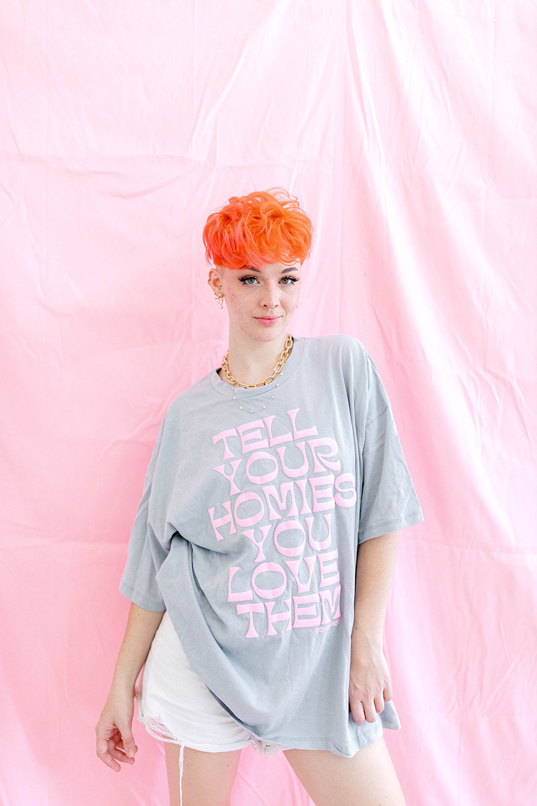TABY ORIGINAL: Tell Your Homies You Love Them Boxy Tee IN PUFF*** IN STONE GREY***