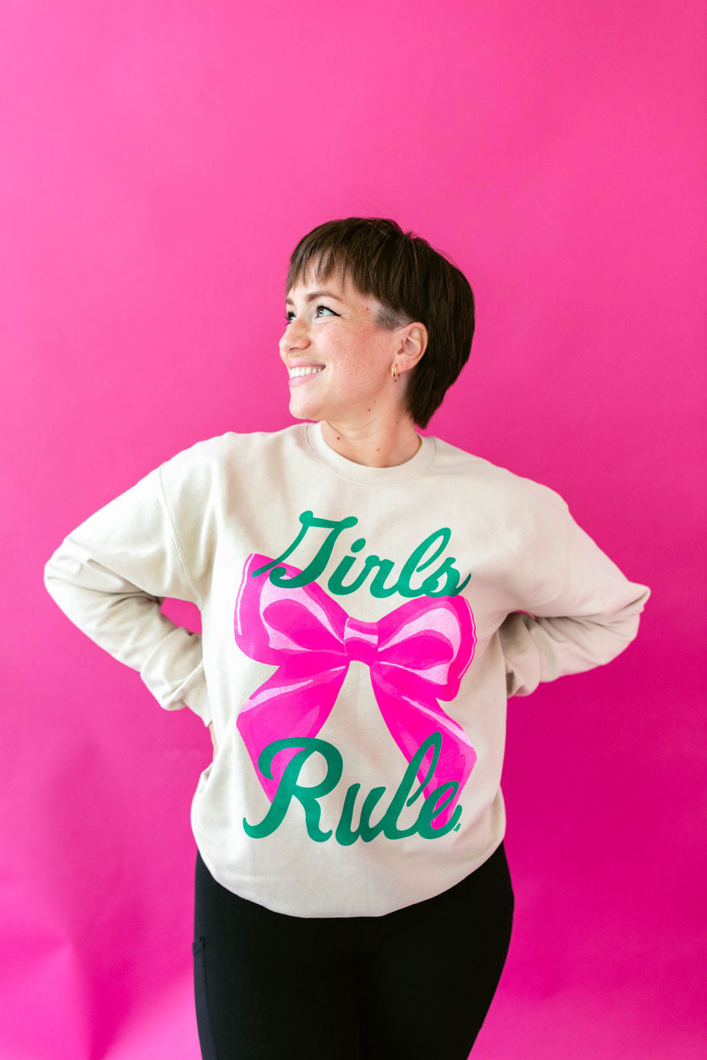 TABY ORIGINAL: Girls Rule Pullover Crew Neck in SAND*** In Sizes XS-5X!***