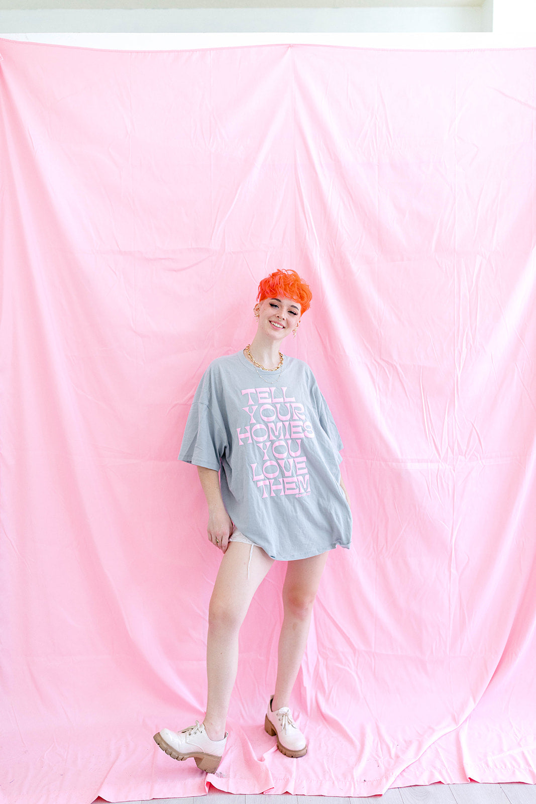 TABY ORIGINAL: Tell Your Homies You Love Them Boxy Tee IN PUFF*** IN STONE GREY***