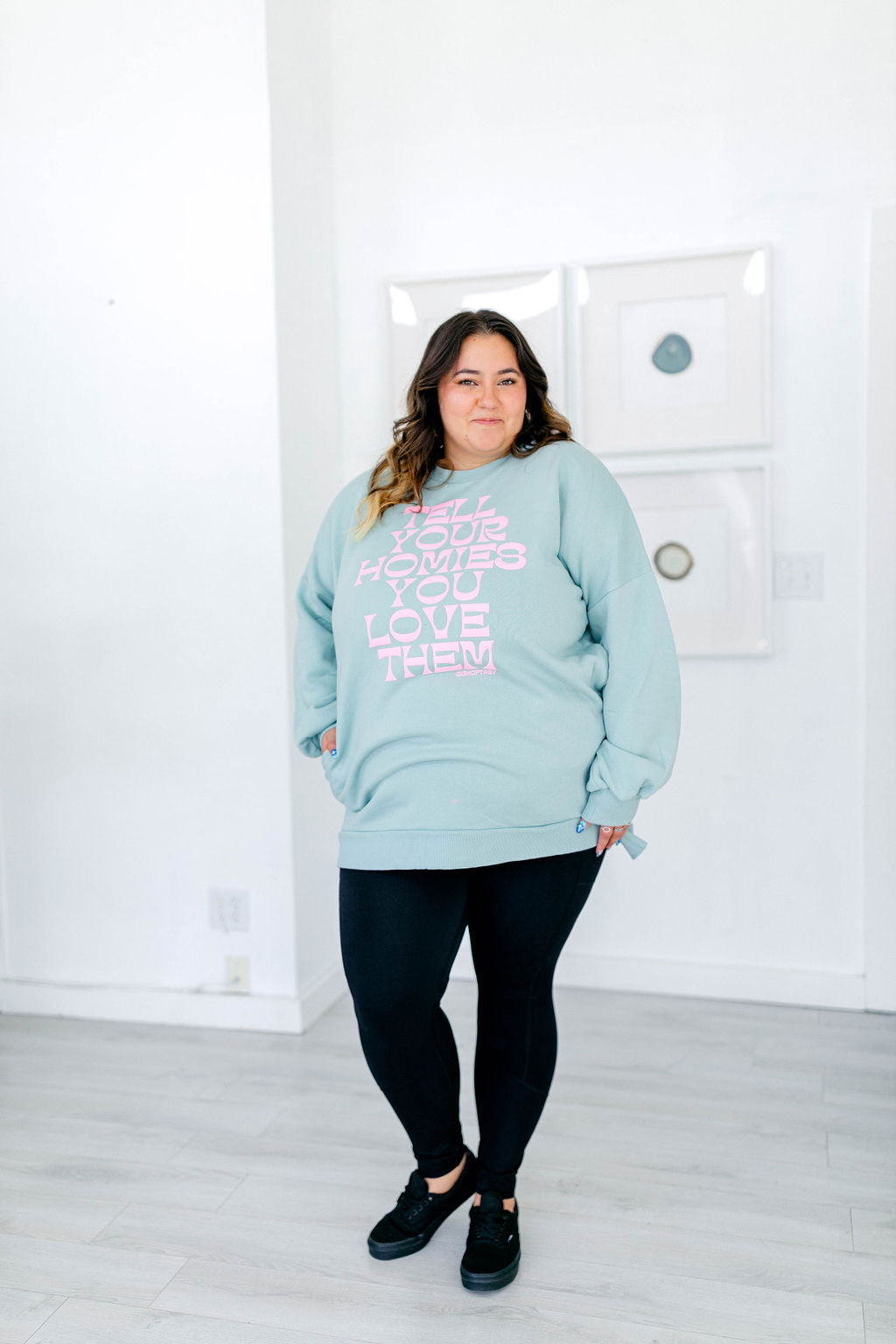 TABY ORIGINAL: Tell Your Homies You Love Them Longline Crewneck PUFF** IN DUSTY MINT***