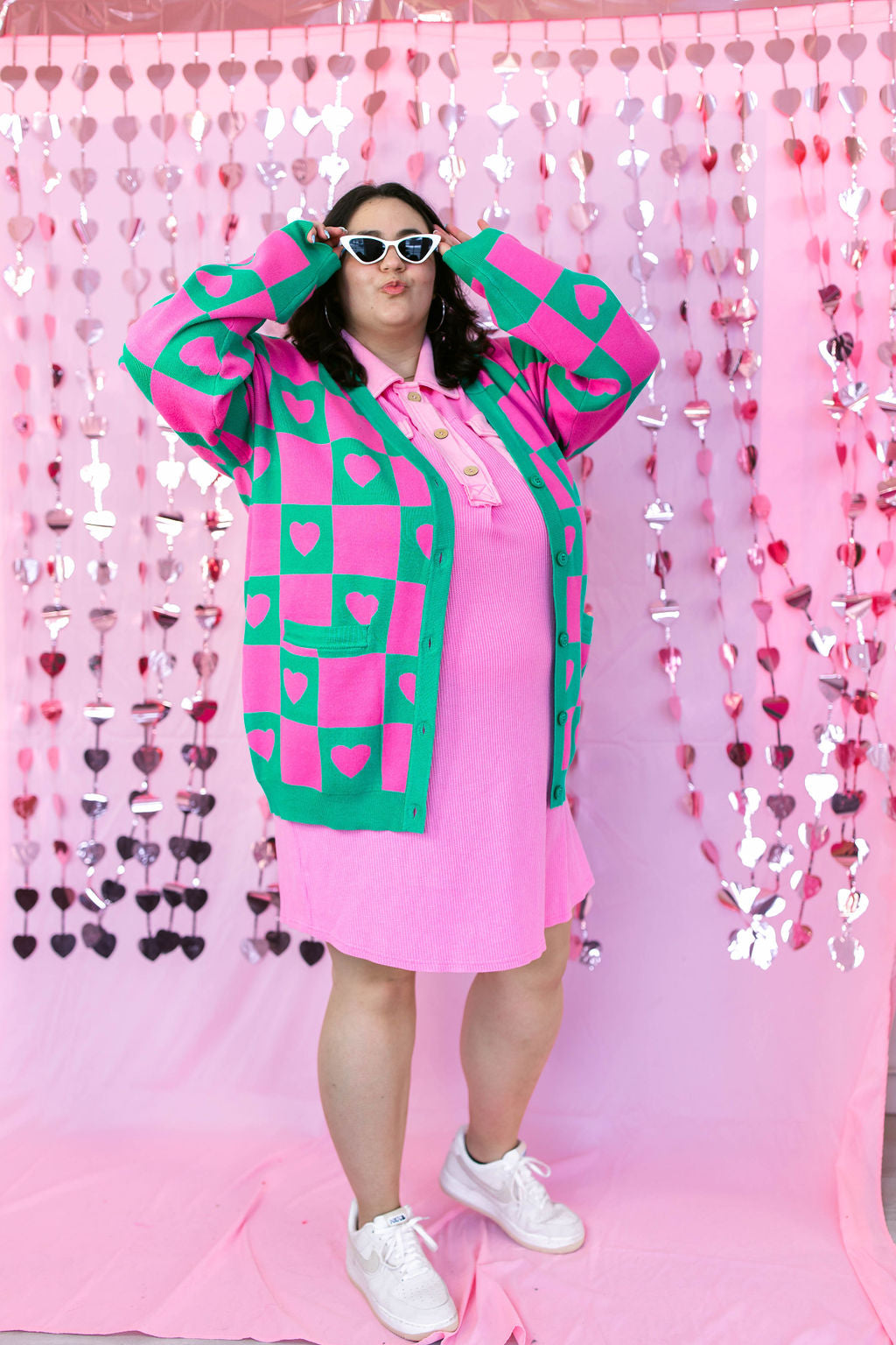 TABY ORIGINAL: Radical Self Love Cardigan In GREEN & PINK*** Sizes XS-5X!***