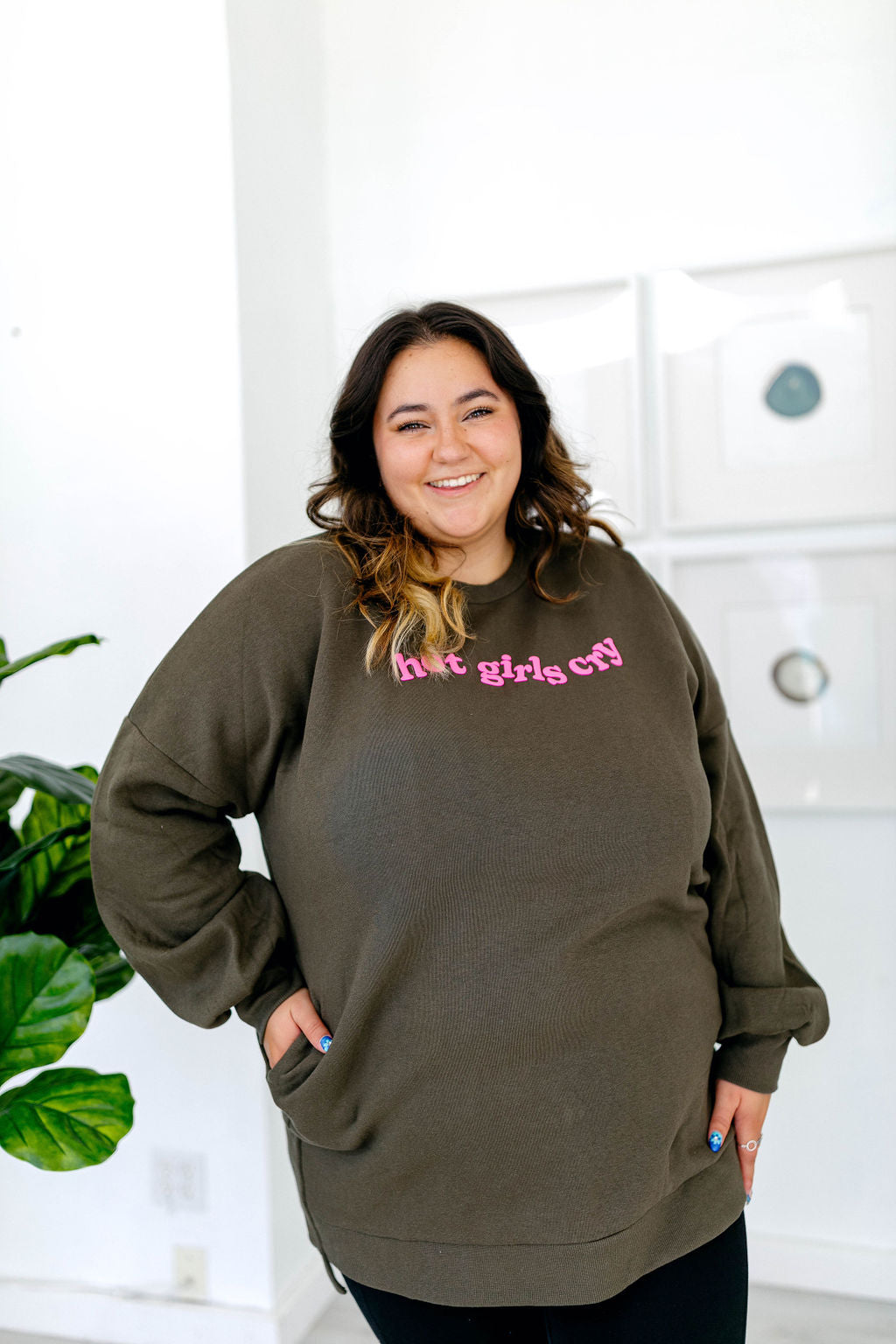 TABY ORIGINAL: Hot Girls Cry Longline Crewneck PUFF***
