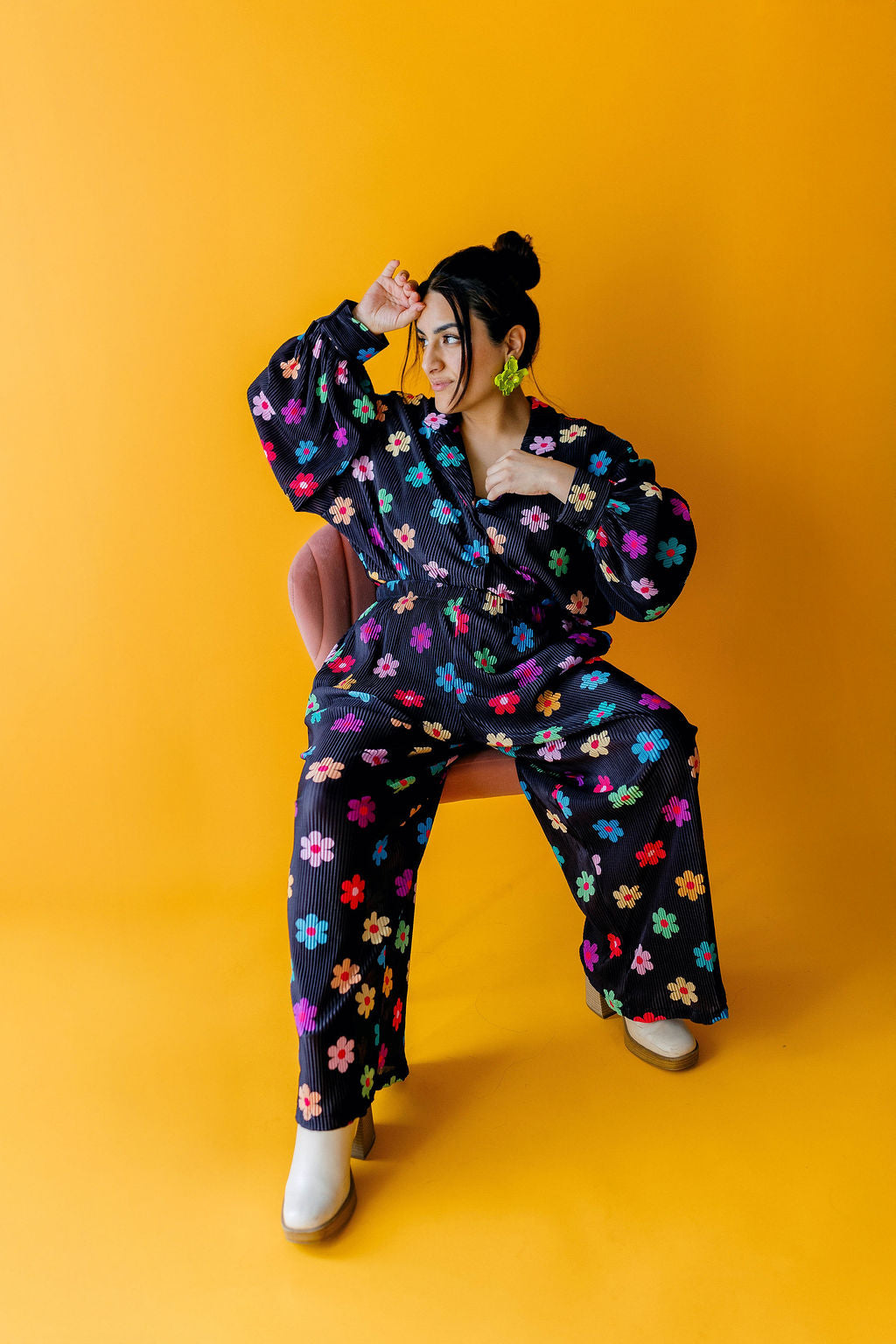 TABY ORIGINAL: Long Sleeve I Feel Bonita Plisse Pant Set In BLACK & in Sizes XS-5X***