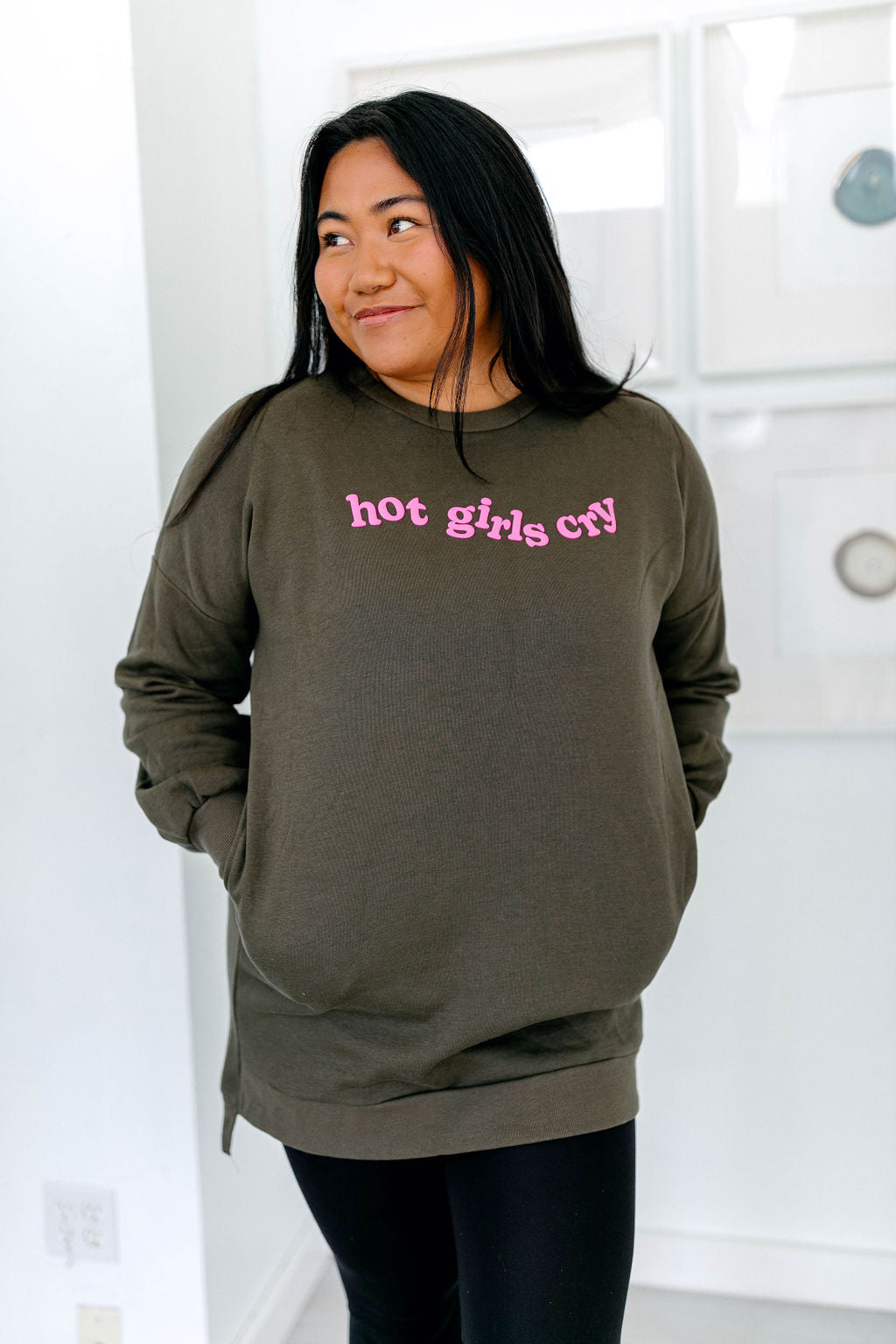 TABY ORIGINAL: Hot Girls Cry Longline Crewneck PUFF***