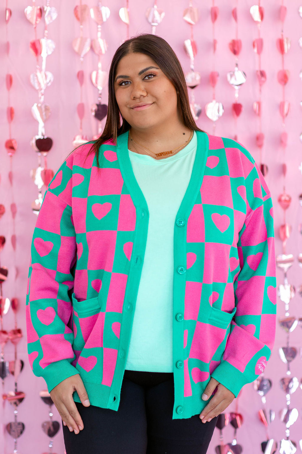 TABY ORIGINAL: Radical Self Love Cardigan In GREEN & PINK*** Sizes XS-5X!***