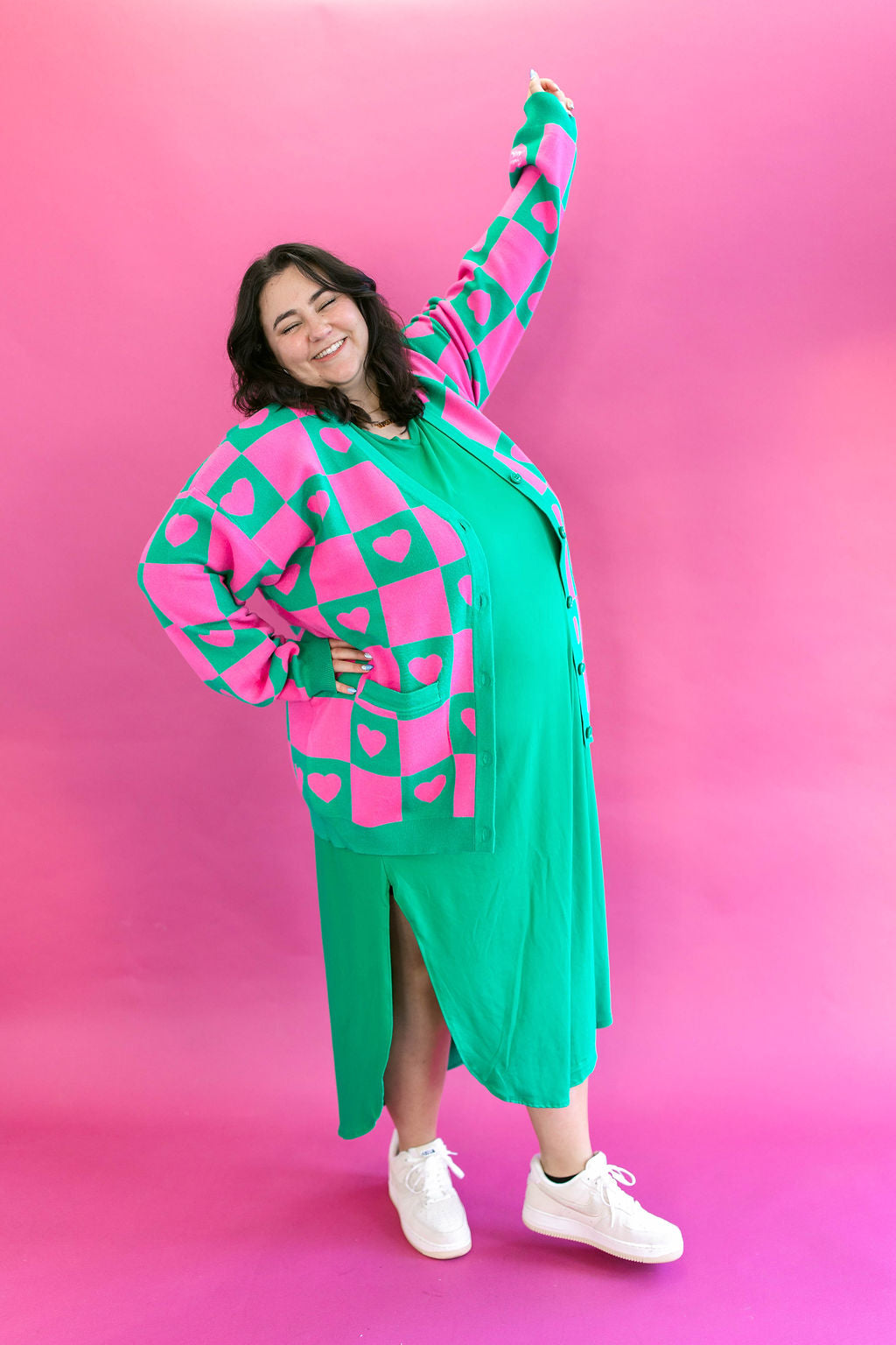 TABY ORIGINAL: Radical Self Love Cardigan In GREEN & PINK*** Sizes XS-5X!***