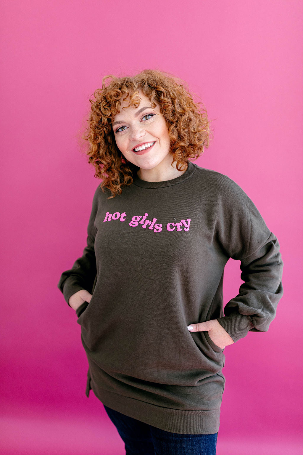TABY ORIGINAL: Hot Girls Cry Longline Crewneck PUFF***