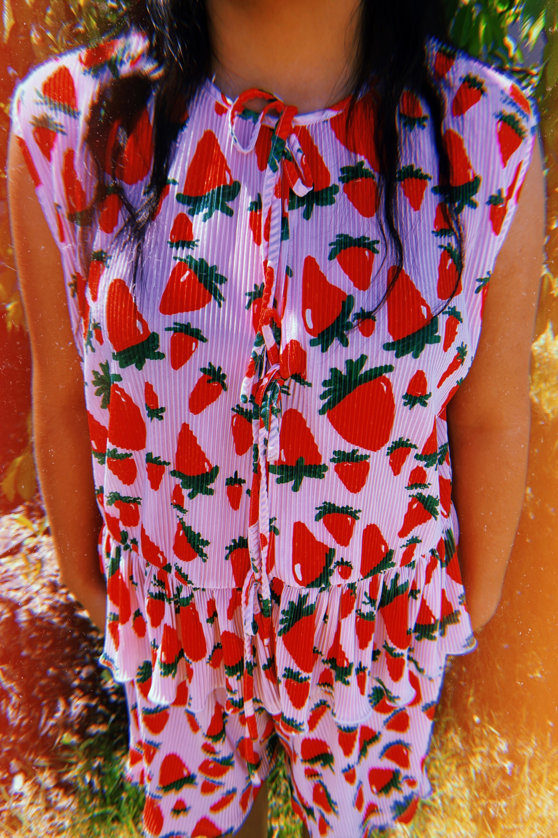 TABY ORIGINAL: Strawberry Fields Plisse Short/Vest Set In Sizes XS-5X!***