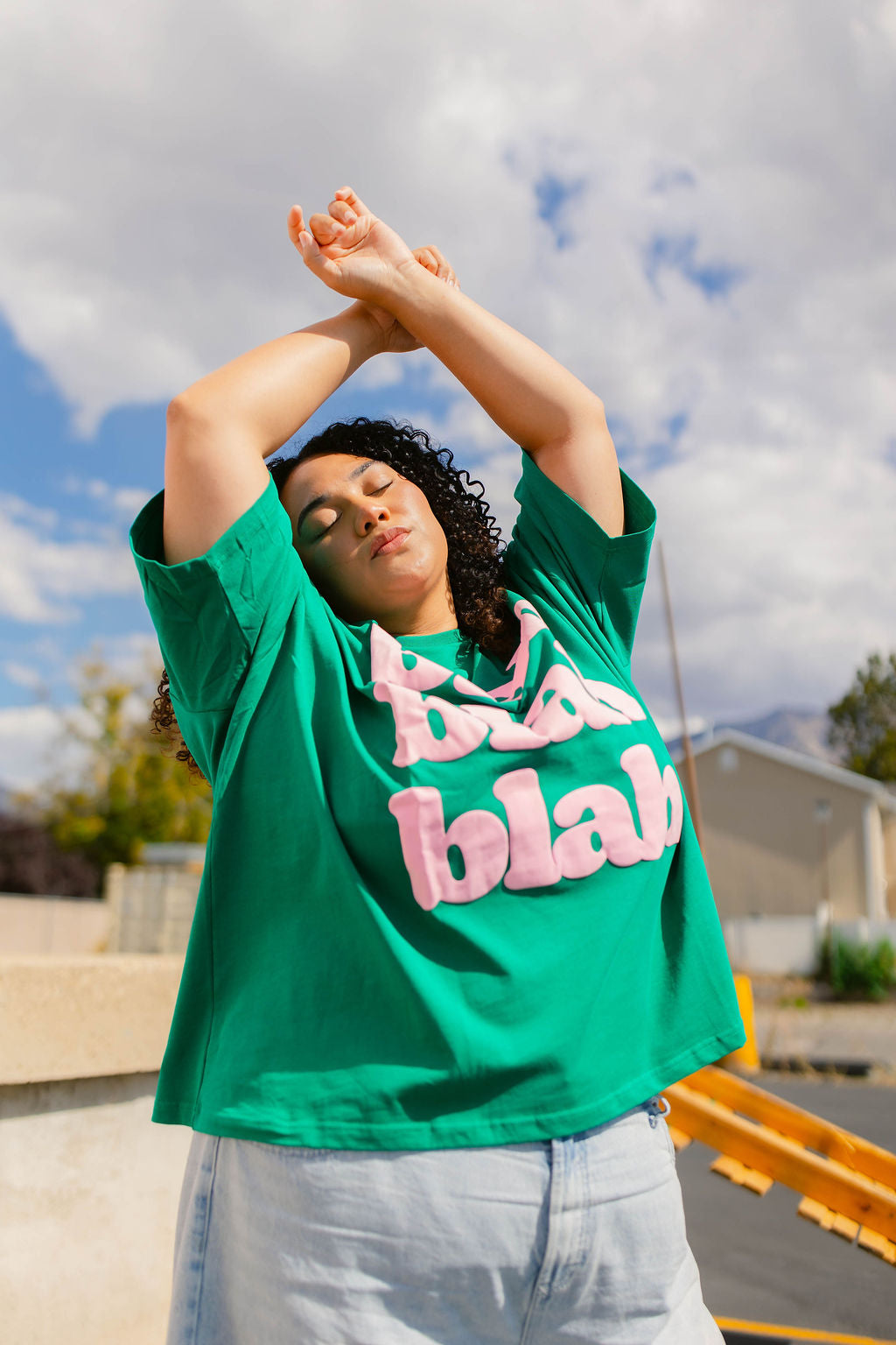 TABY ORIGINAL: BLAH BLAH Blah Boxy Tee In WATERMELON** 2 sided flippable neckline***