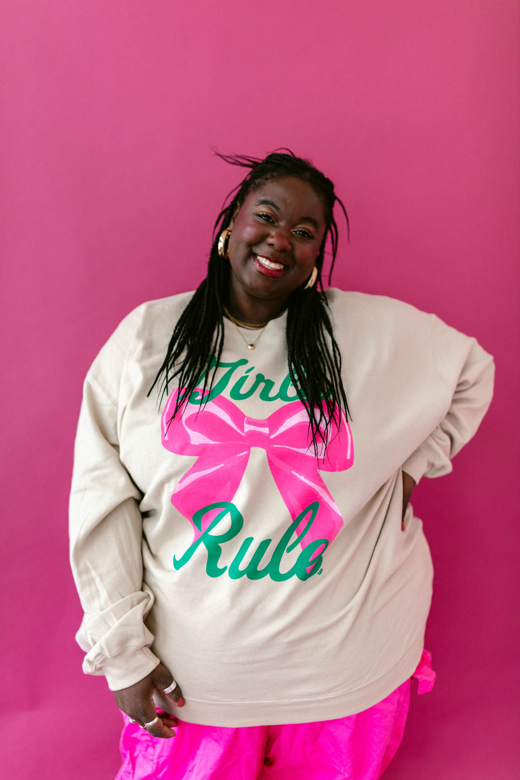 TABY ORIGINAL: Girls Rule Pullover Crew Neck in SAND*** In Sizes XS-5X!***