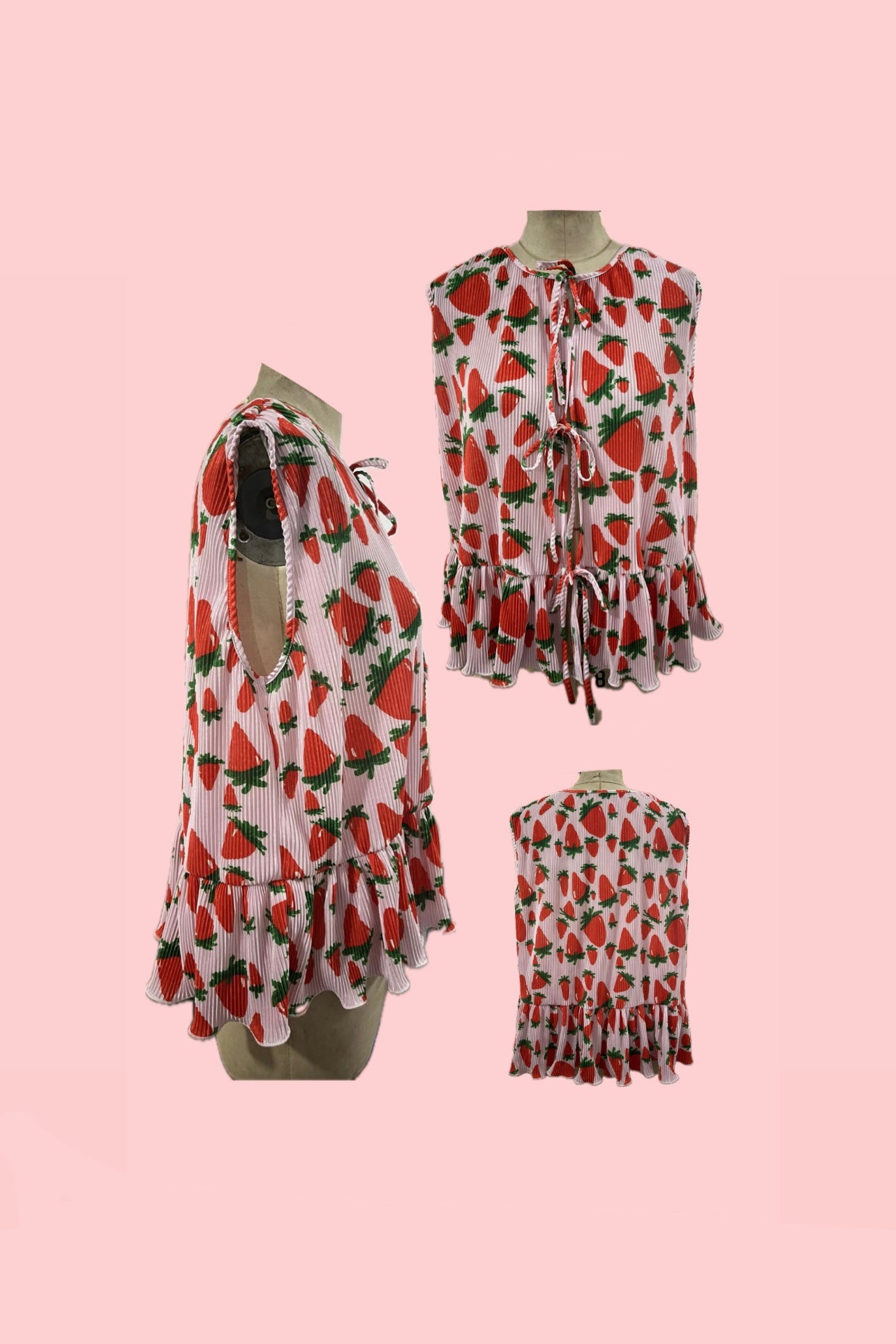 TABY ORIGINAL: Strawberry Fields Plisse Short/Vest Set In Sizes XS-5X!***
