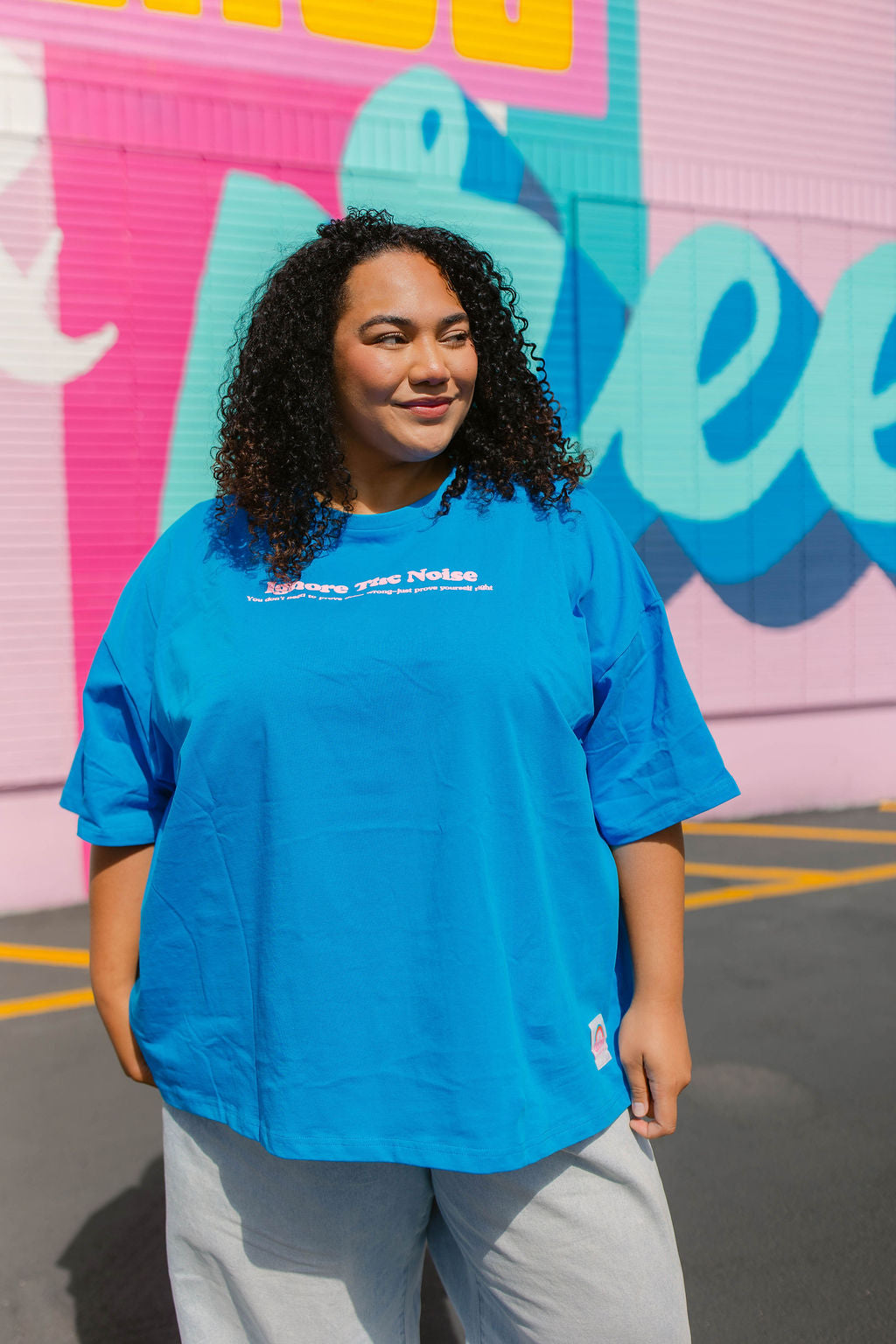 TABY ORIGINAL: BLAH BLAH Boxy Tee In HAWAII BLUE*** 2 sided flippable neckline***