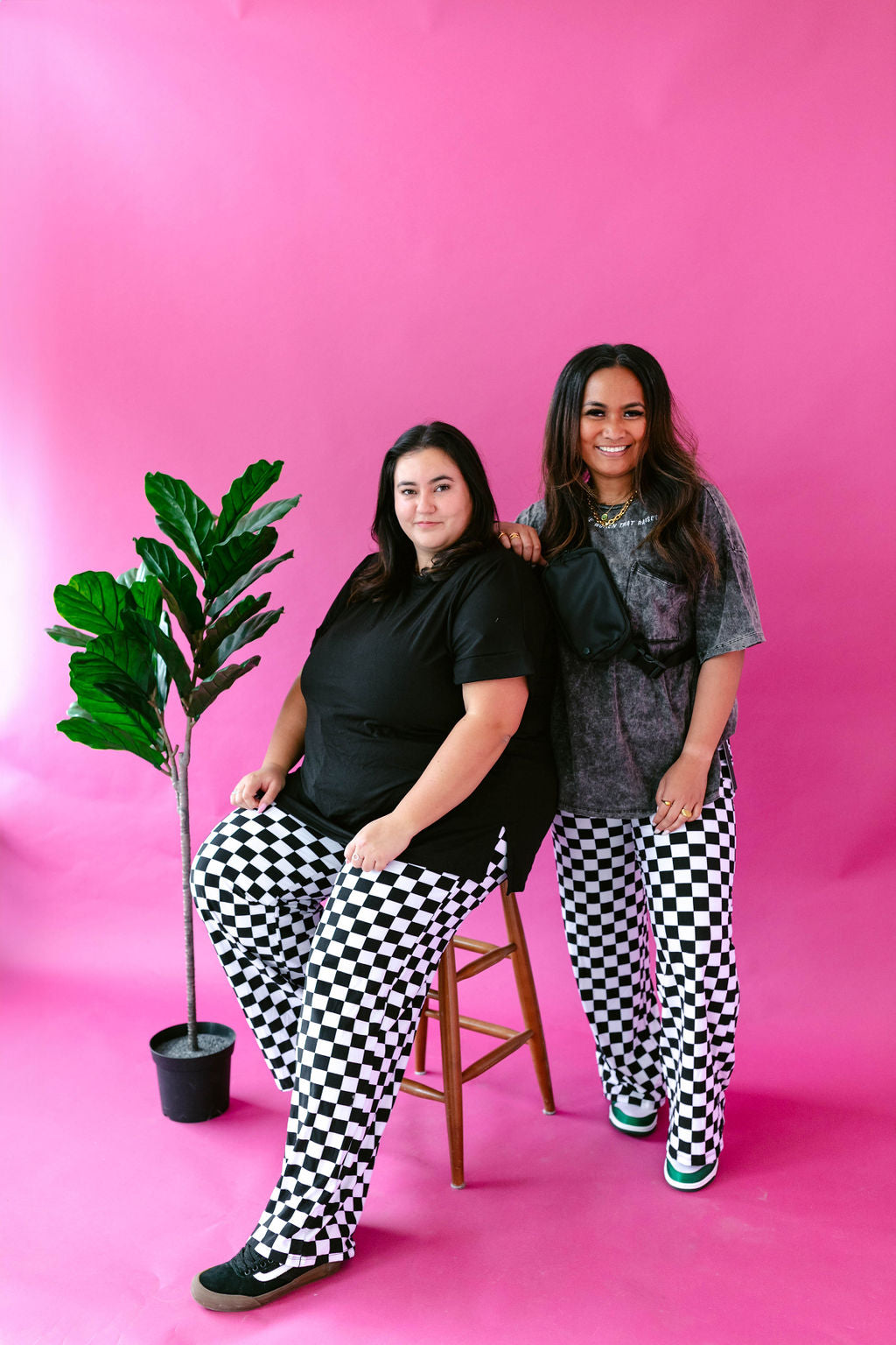 Checkered Wide Leg Bottoms RESTOCKED***