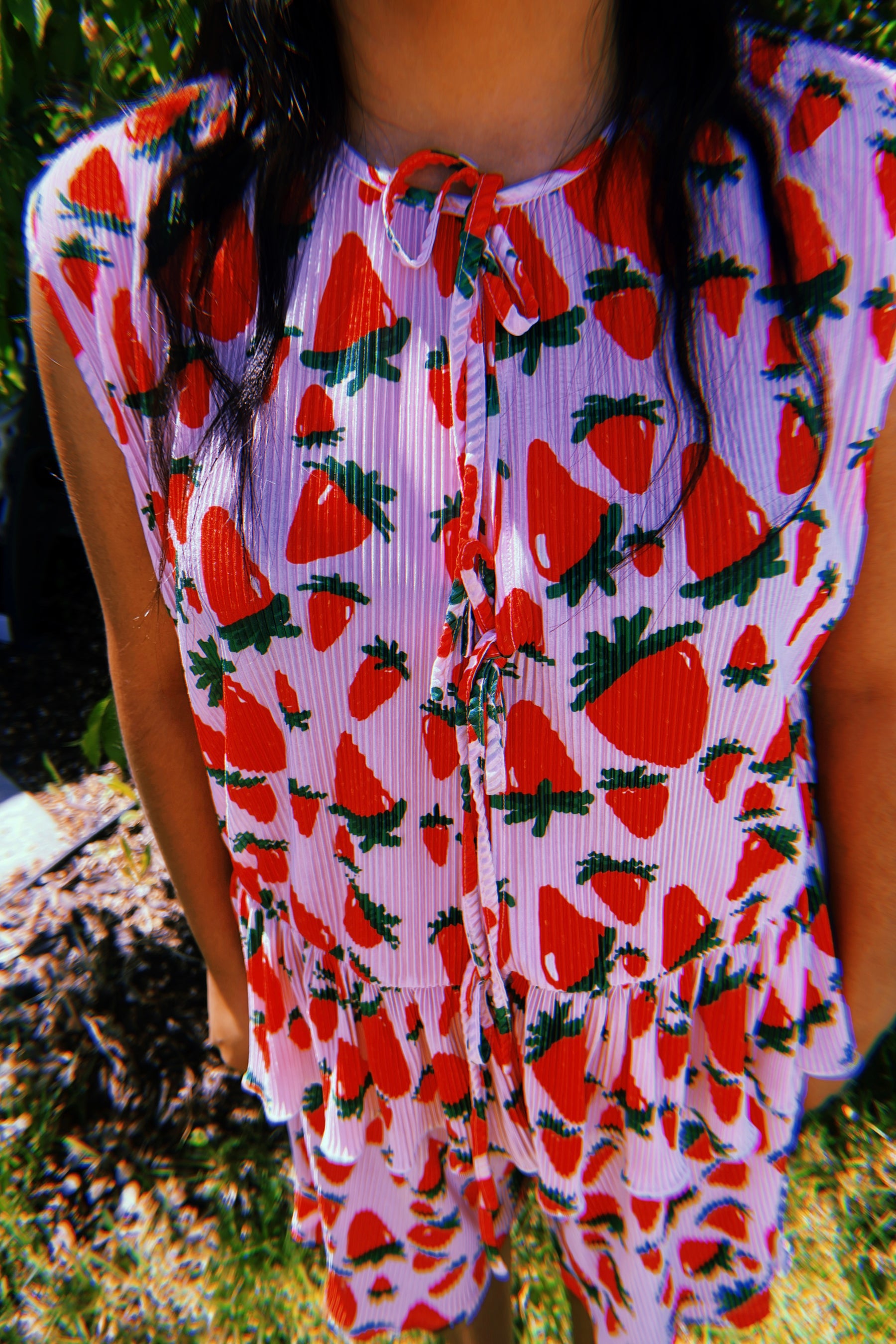 TABY ORIGINAL: Strawberry Fields Plisse Short/Vest Set In Sizes XS-5X!***