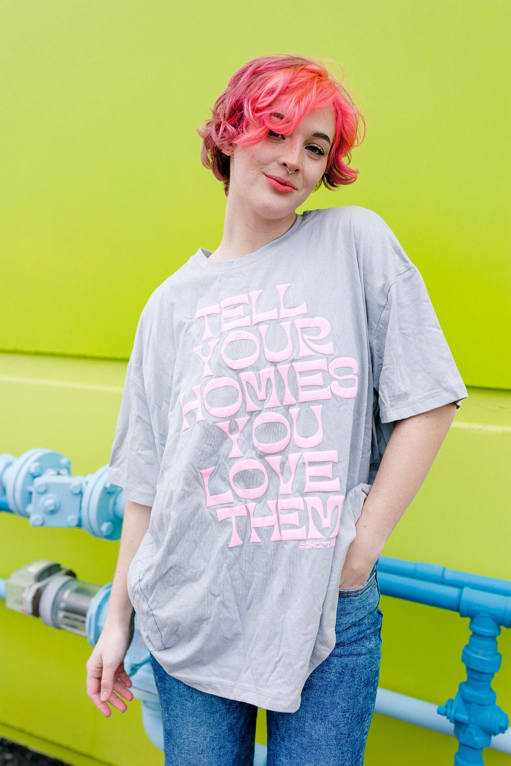 TABY ORIGINAL: Tell Your Homies You Love Them Boxy Tee IN PUFF*** IN STONE GREY***