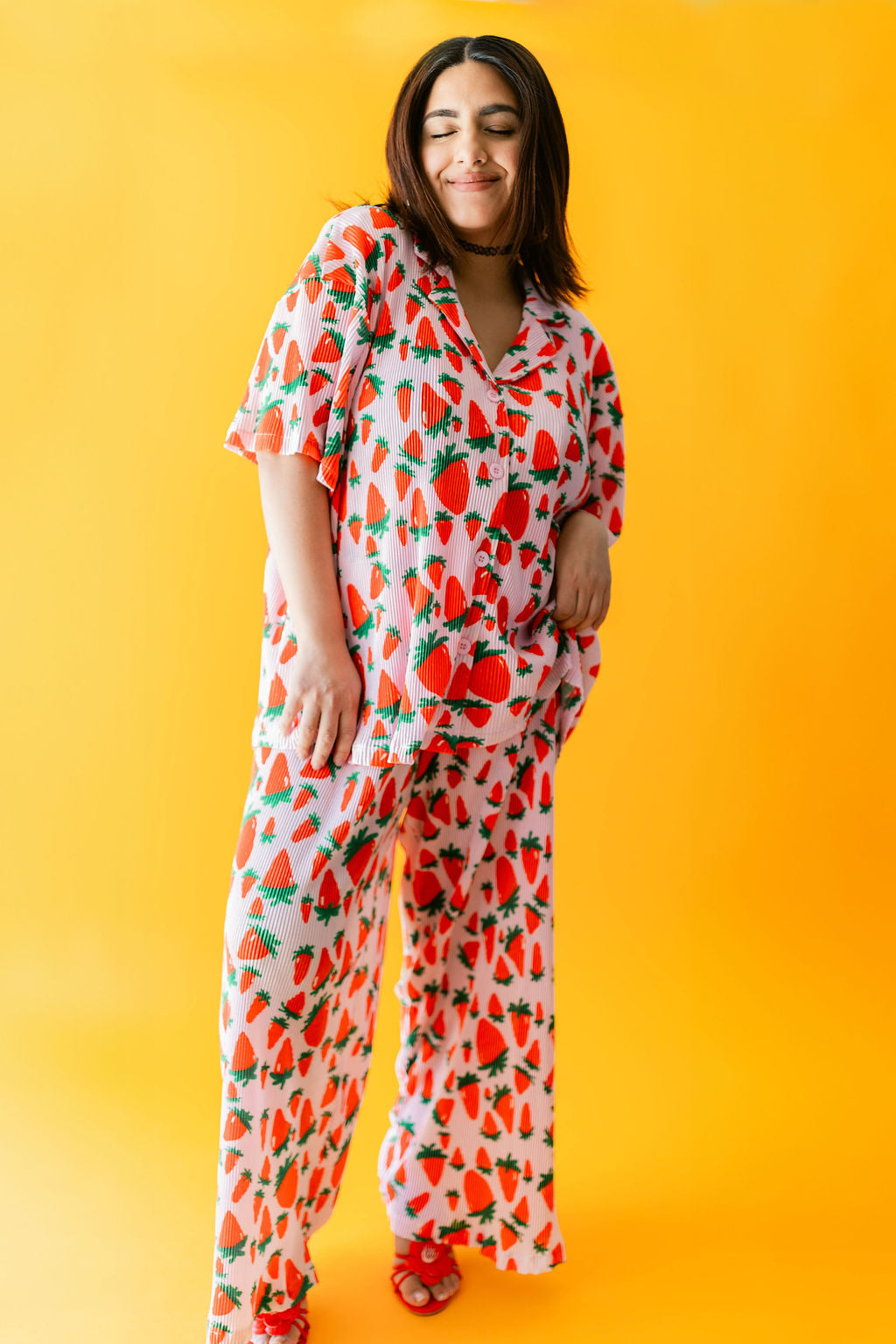 TABY ORIGINAL: Strawberry Fields Plisse Pant Set In Sizes XS-5X***