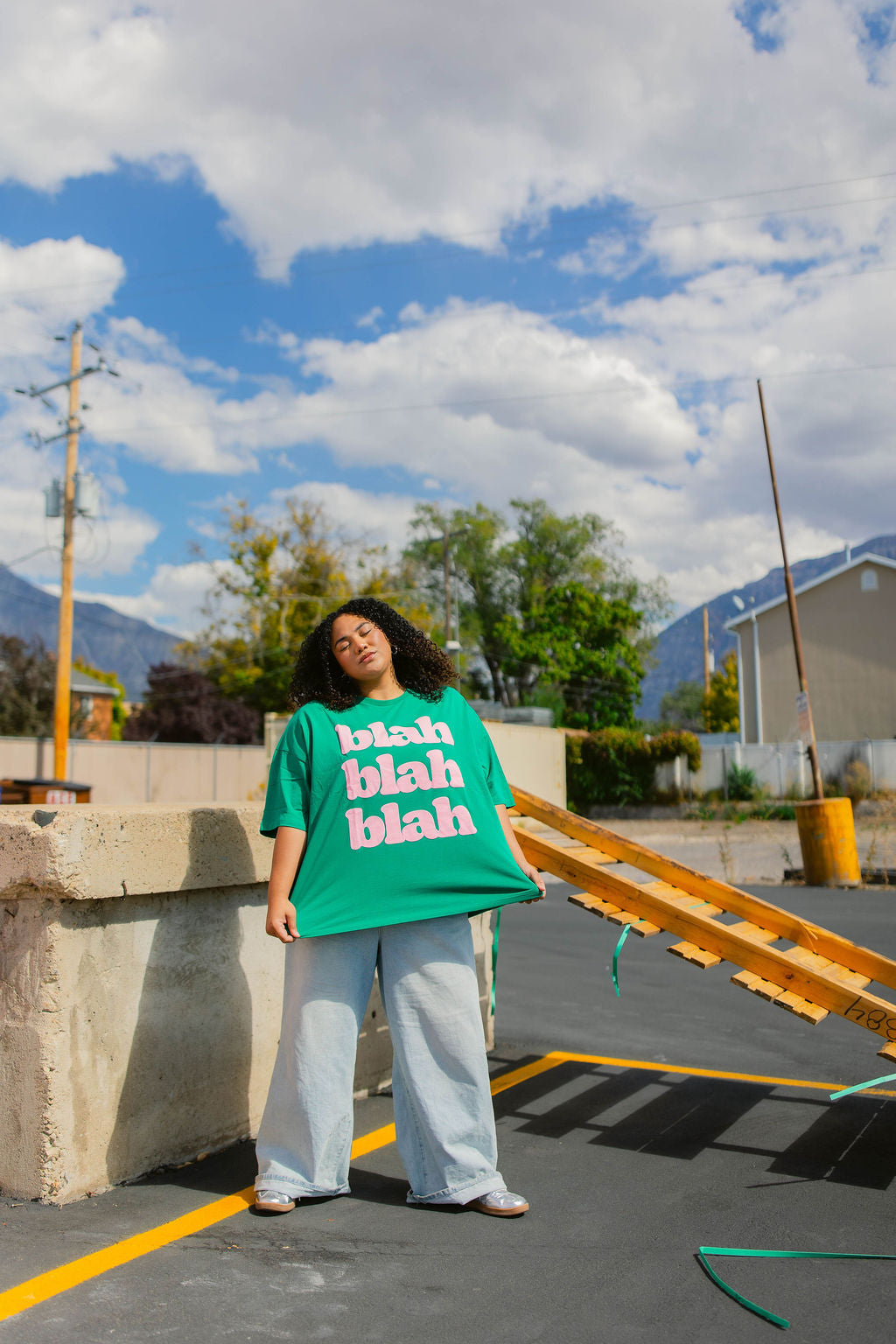 TABY ORIGINAL: BLAH BLAH Blah Boxy Tee In WATERMELON** 2 sided flippable neckline***