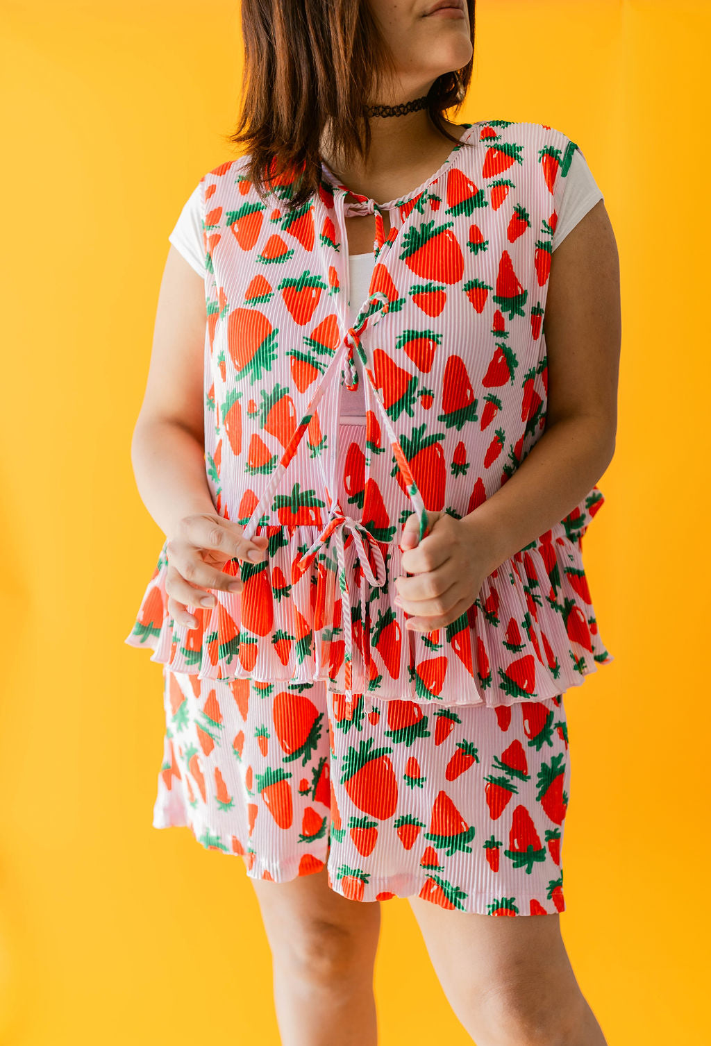 TABY ORIGINAL: Strawberry Fields Plisse Short/Vest Set In Sizes XS-5X!