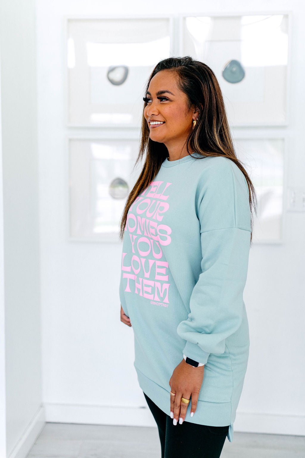 TABY ORIGINAL: Tell Your Homies You Love Them Longline Crewneck PUFF** IN DUSTY MINT***