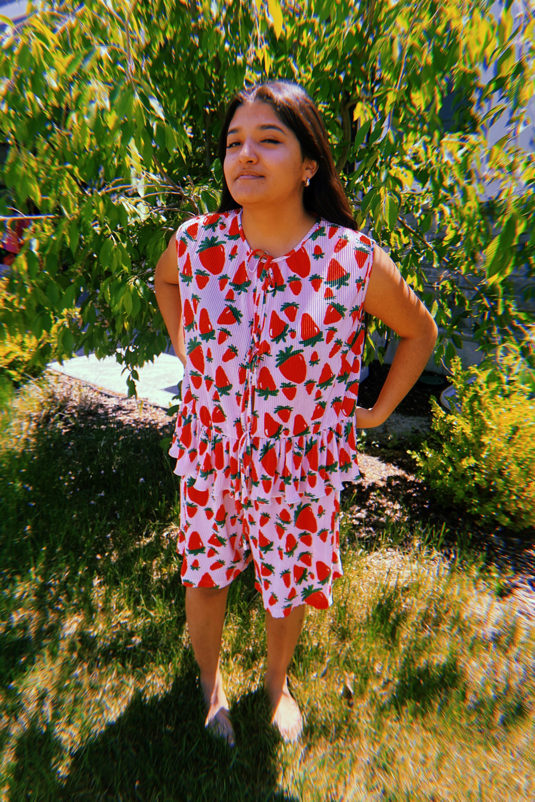 TABY ORIGINAL: Strawberry Fields Plisse Short/Vest Set In Sizes XS-5X!***